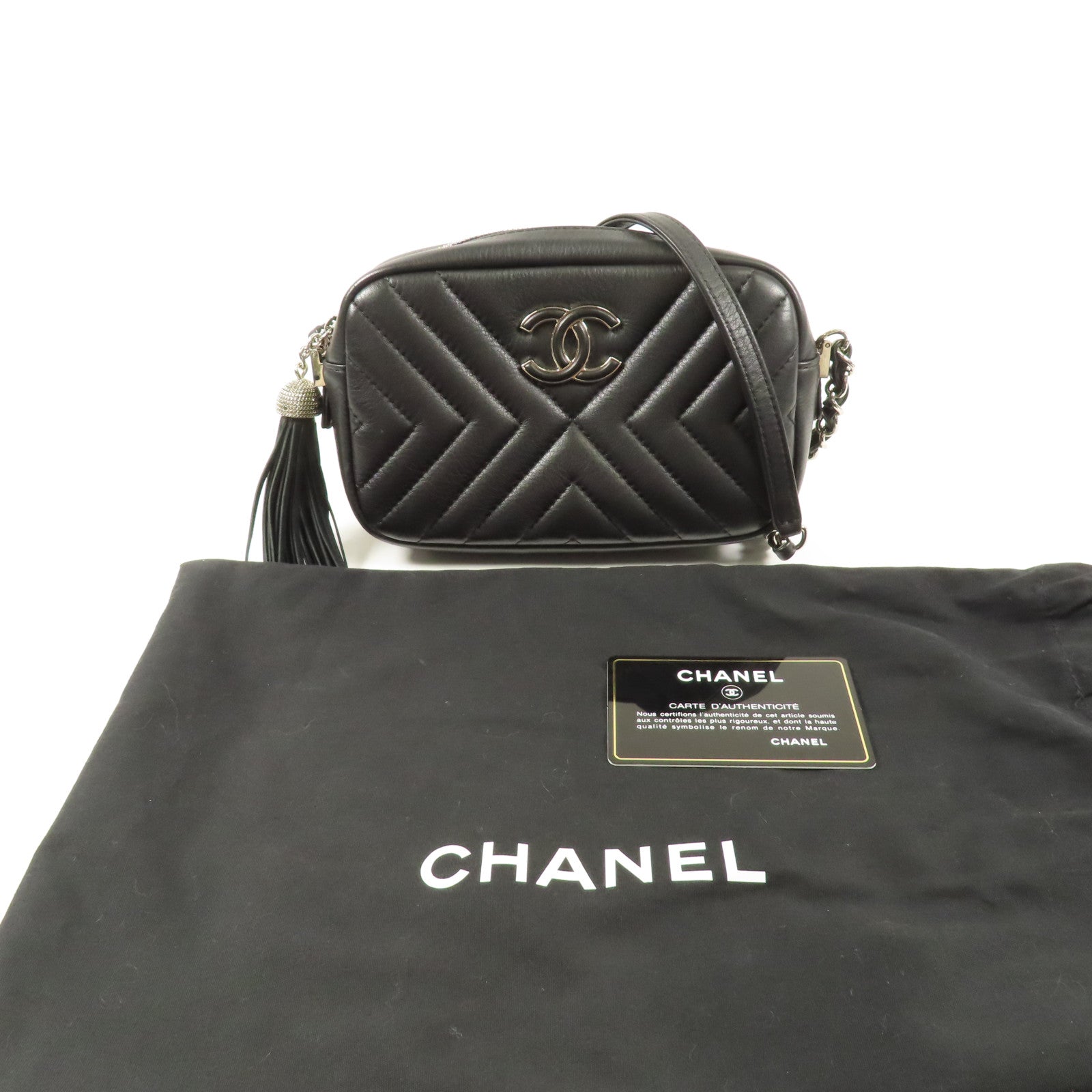 CHANEL 牛皮皮革Chain Shoulder銀扣鏈帶肩背袋