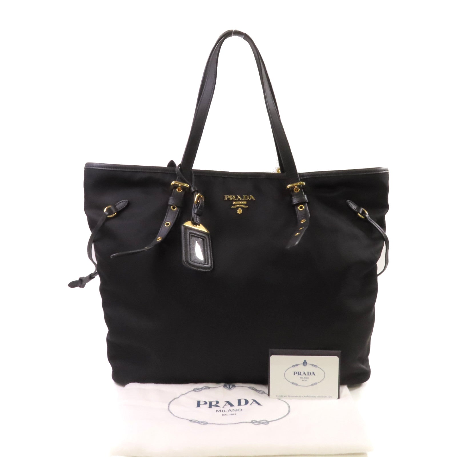 PRADA 尼龍Tote Bag金扣肩背袋黑色