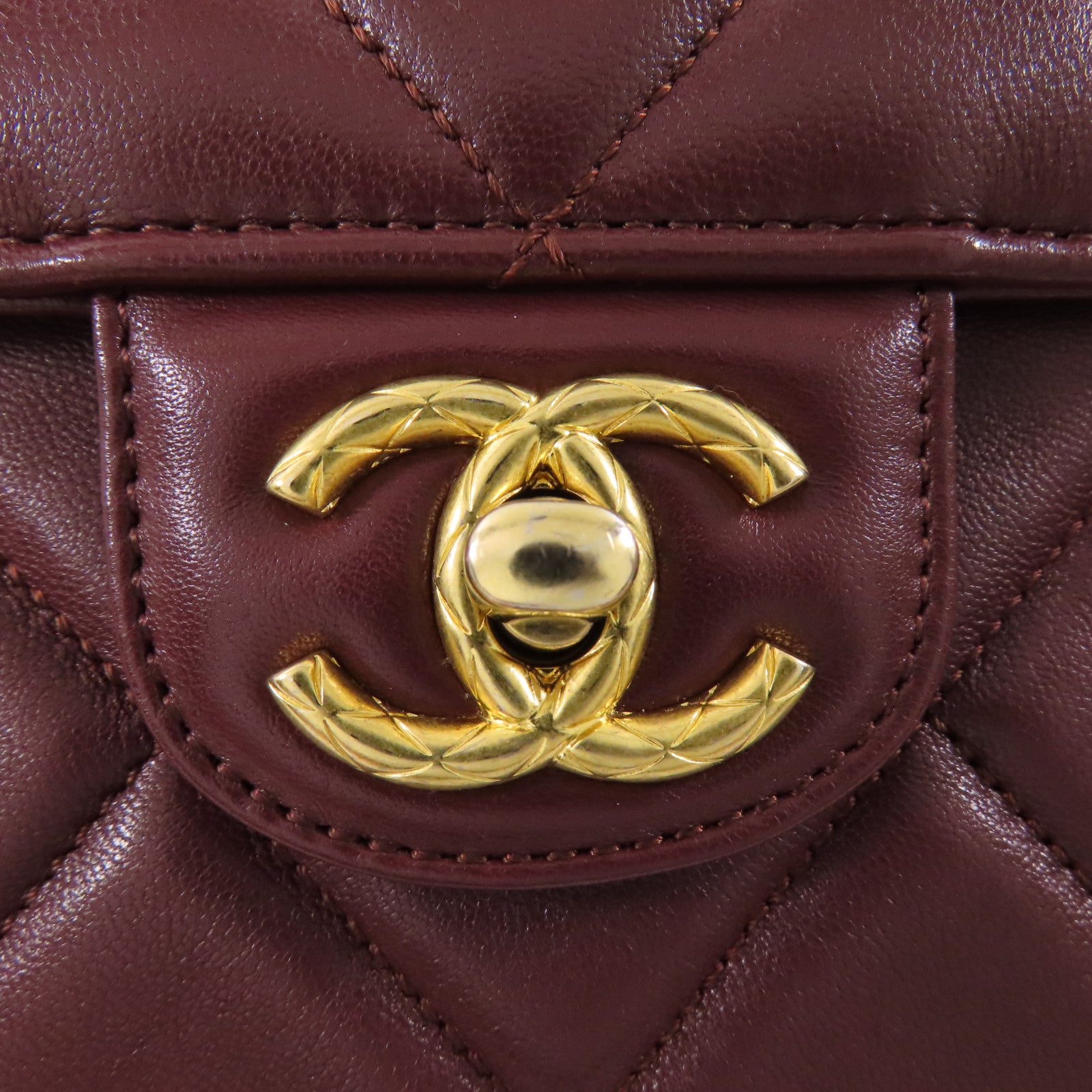 CHANEL CC GHW Chain Shoulder Bag Lambskin Leather Brown