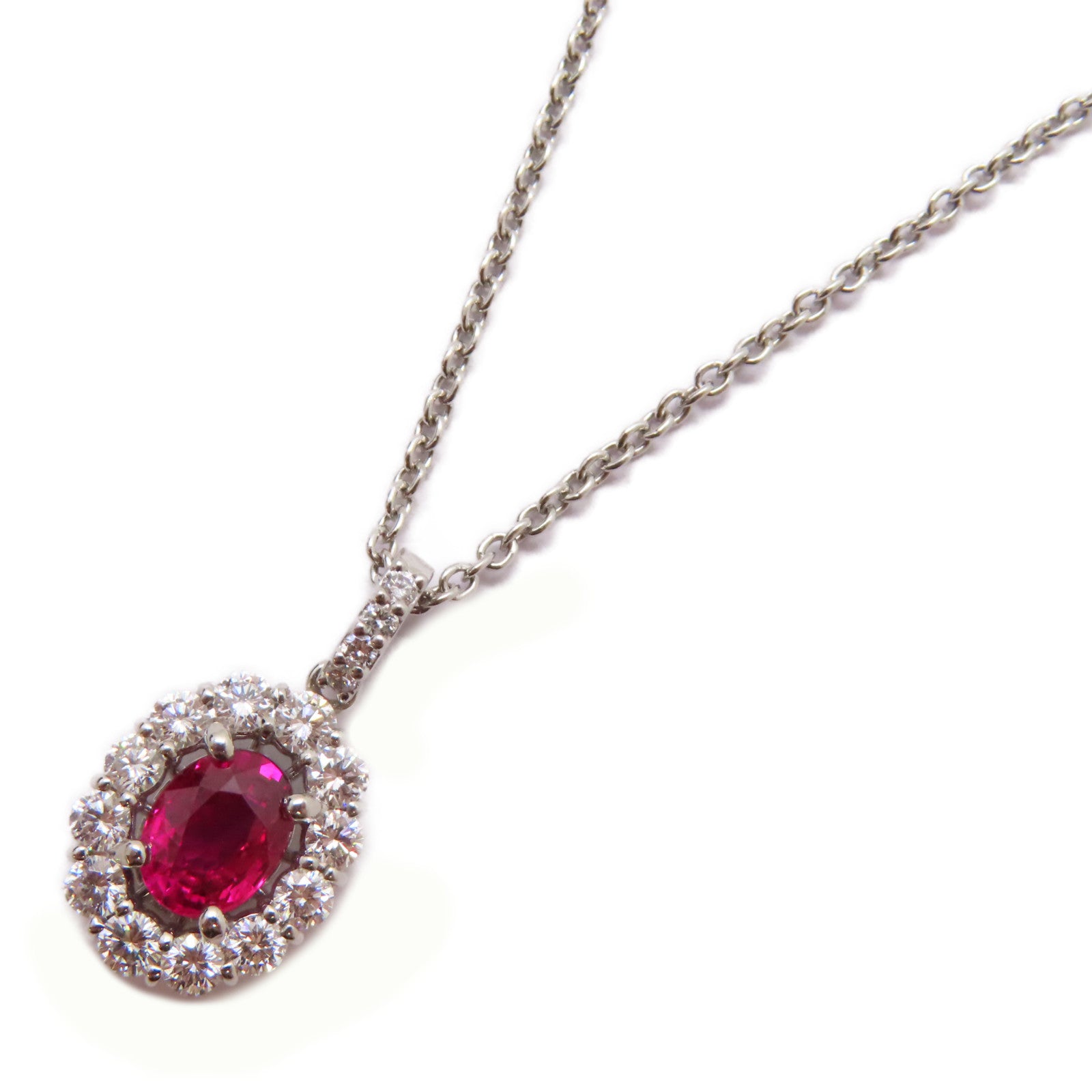 JEWELRY PT900鉑金Ruby/Diamond Necklace 1.10ct紅寶石/0.65ct鑽石項鍊紅色