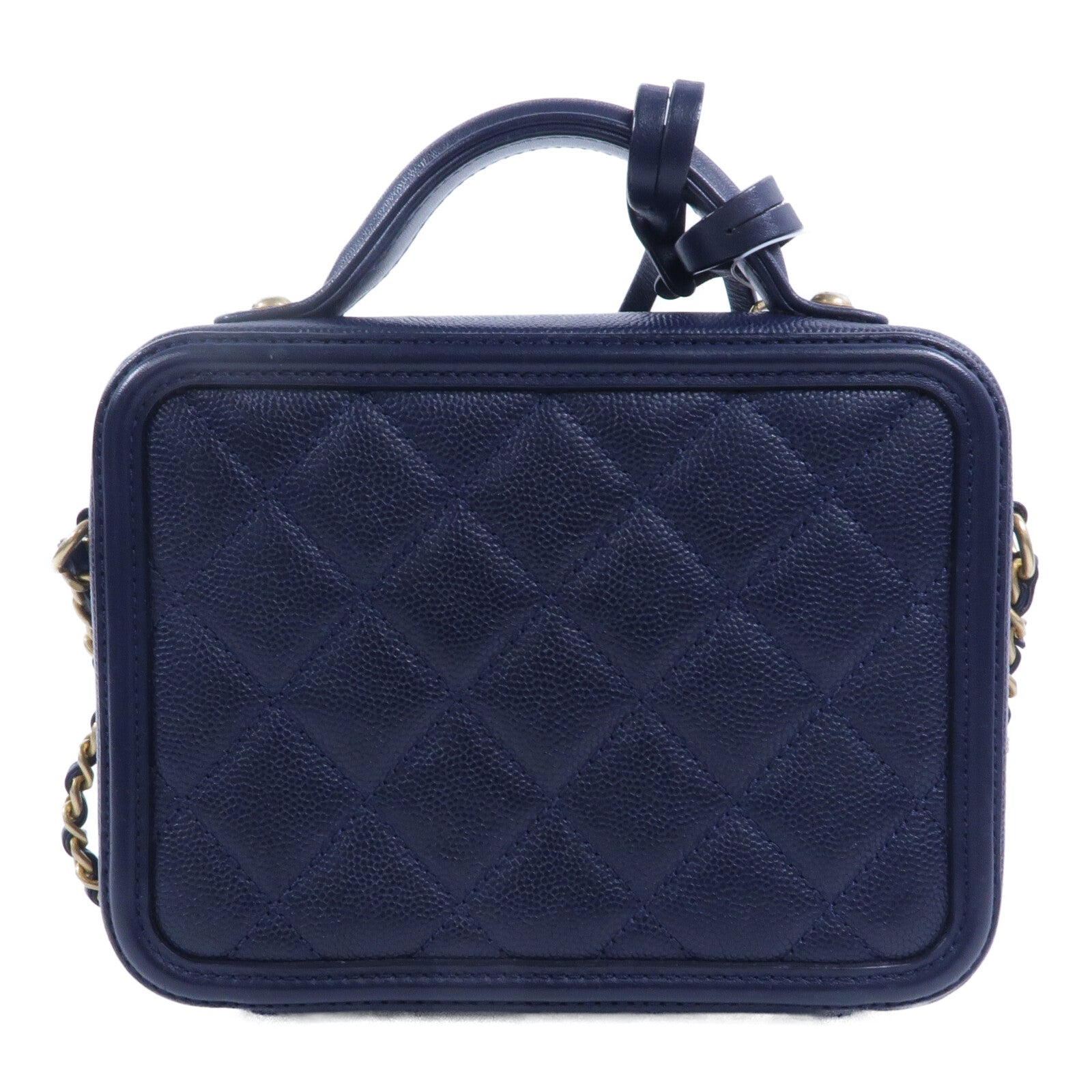 CHANEL 牛皮皮革CC Filigree Vanity Case鏈帶手挽肩背兩用袋