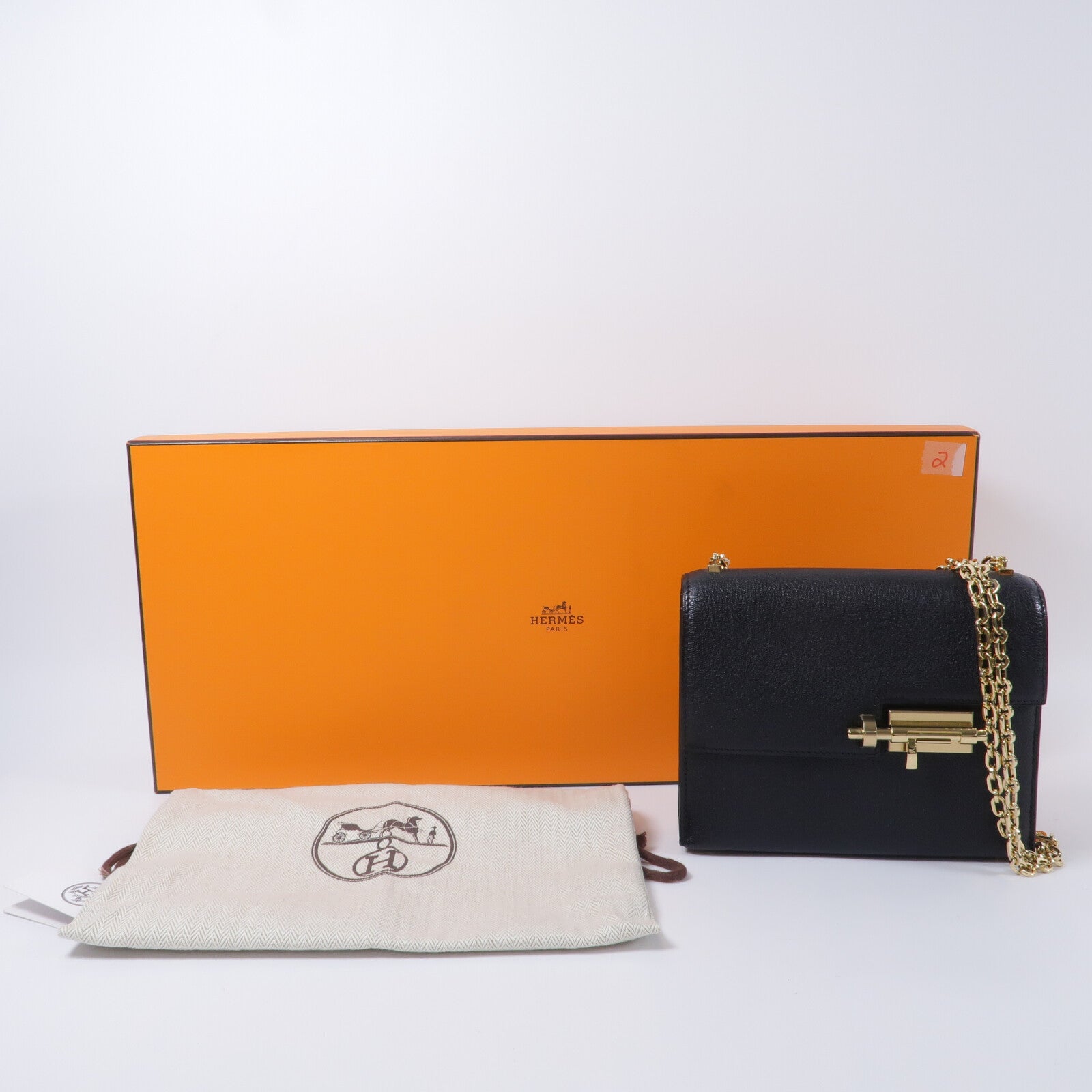 HERMES Chevre皮革Mini Verrou鏈帶肩背袋Noir