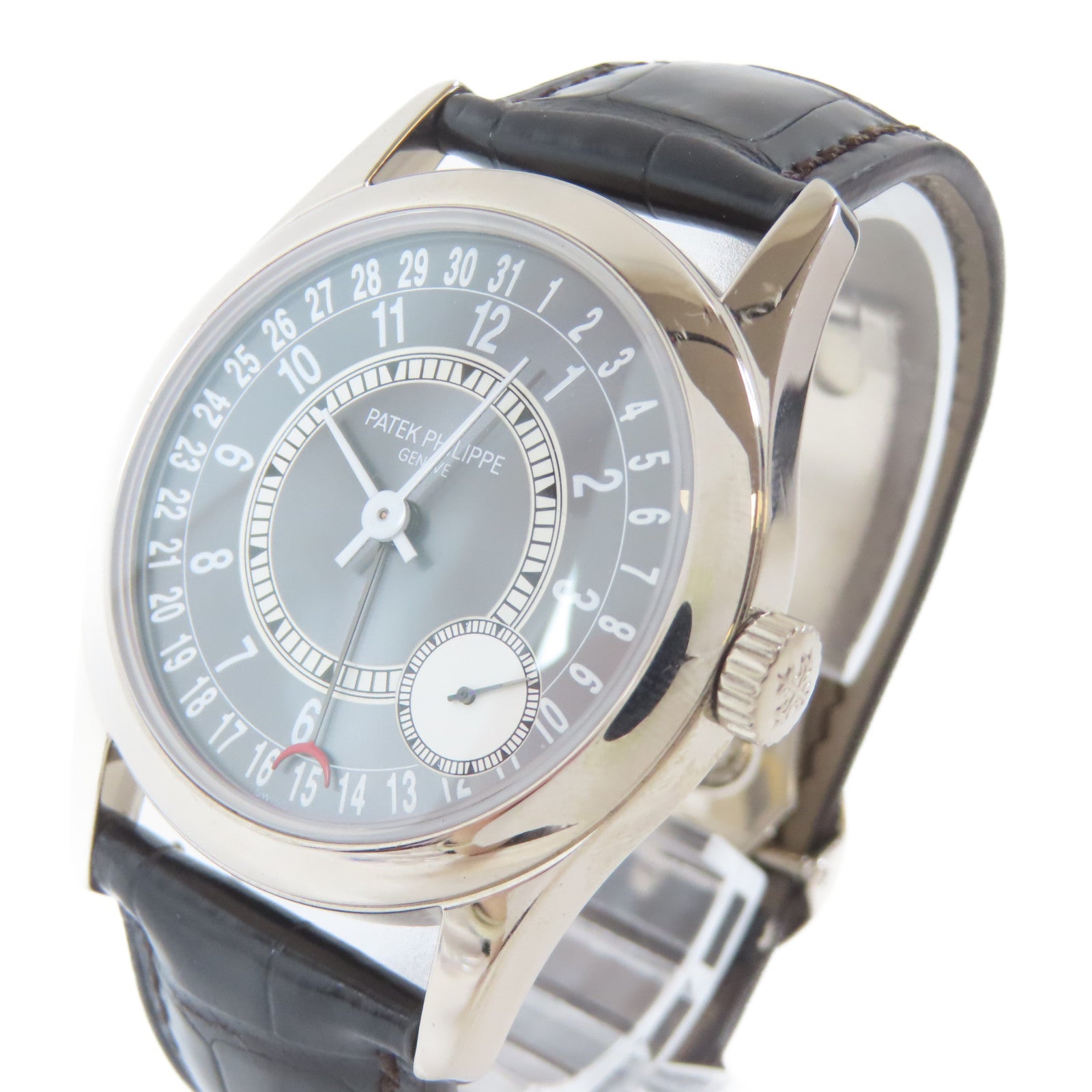 PATEK PHILIPPE Calatrava18K白金自動機芯手錶黑色
