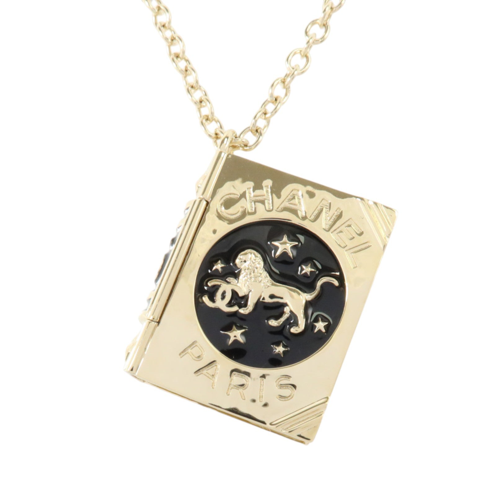CHANEL 金屬/琺瑯Lion Book Locket Pendant Necklace項鏈