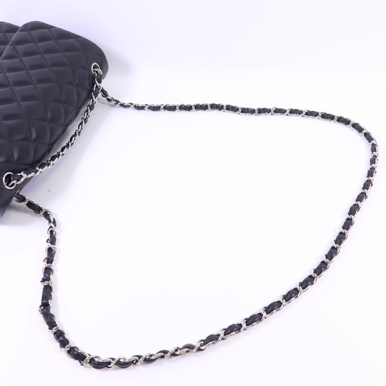 CHANEL 羊皮皮革Large Classic 銀扣鏈帶肩背袋