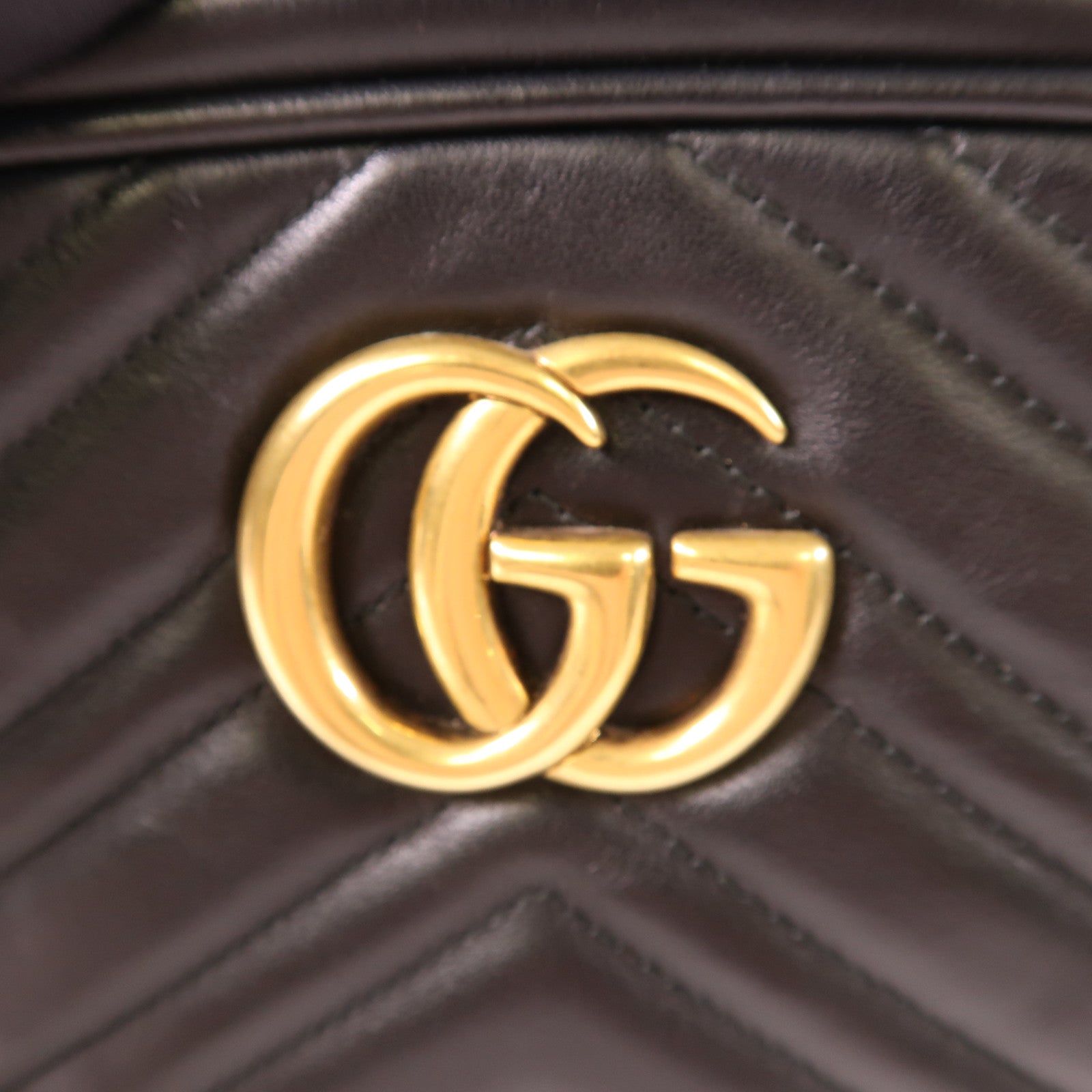 GUCCI GHW GG Marmont Shoulder Bag 447632 Calfskin Leather Black