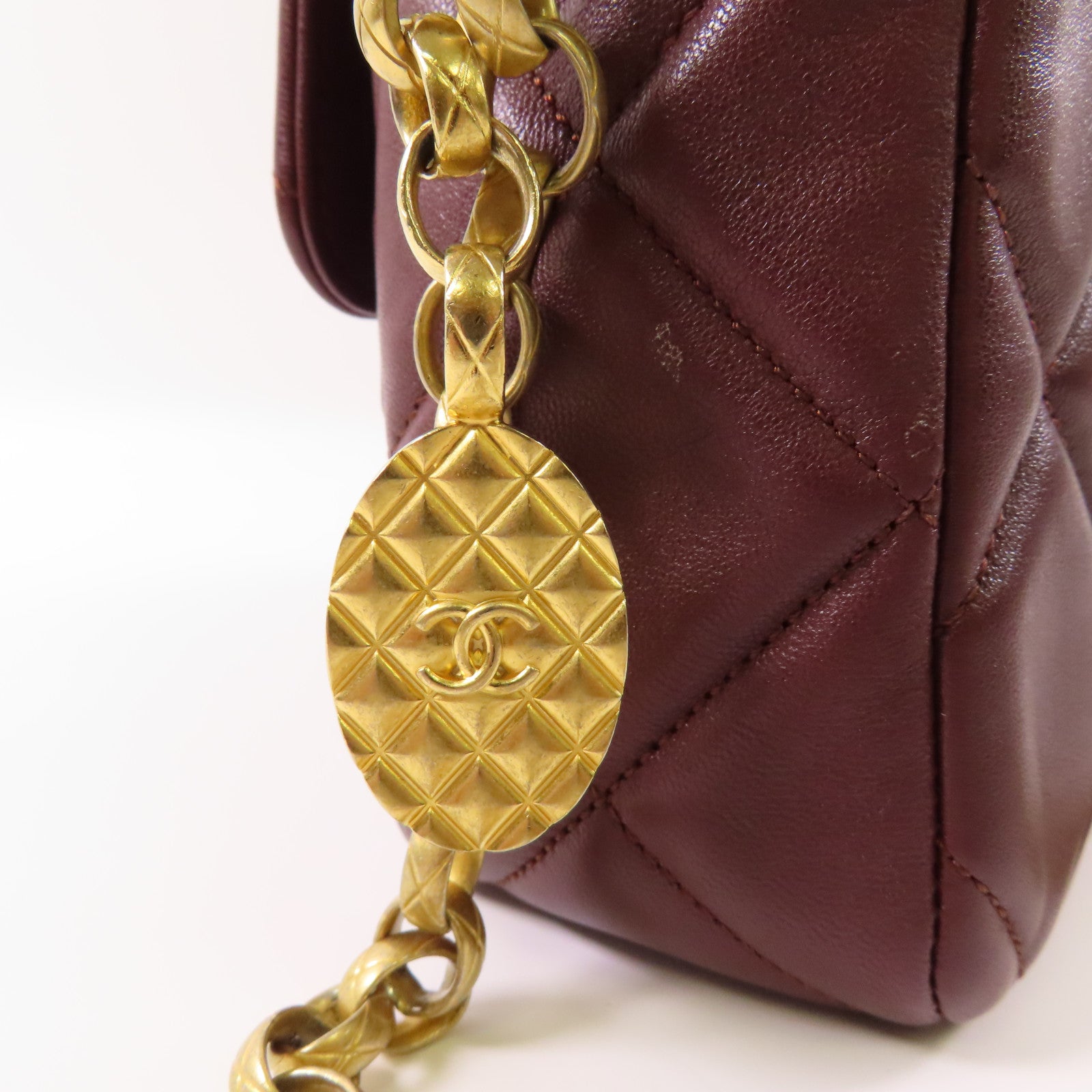 CHANEL CC GHW Chain Shoulder Bag Lambskin Leather Brown
