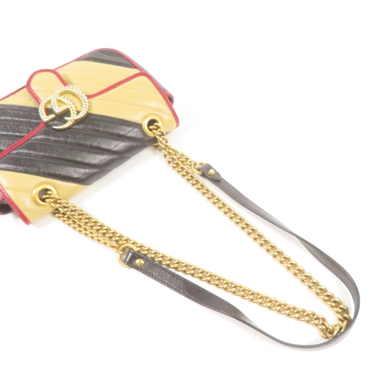 GUCCI GG GHW GG Marmont Shoulder Bag 446744 Calfskin Leather Beige/Black