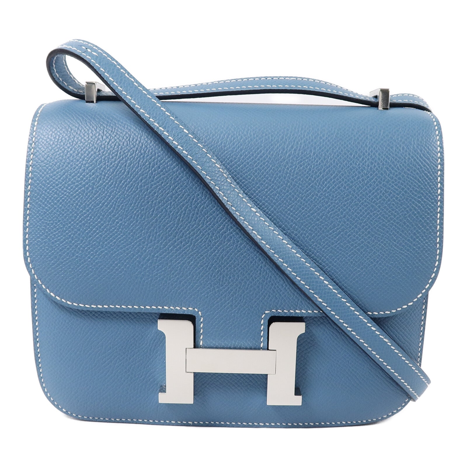 HERMES Epsom皮革Constance Mini肩背袋New Bleu Jean