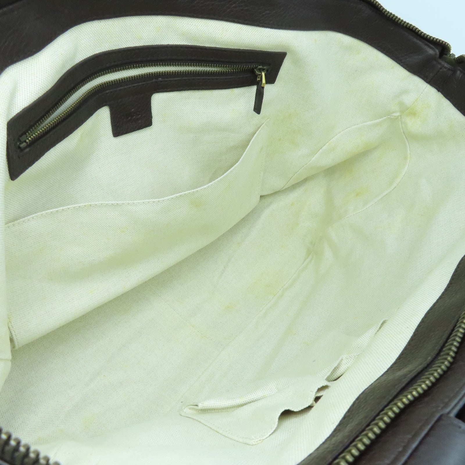 GUCCI 牛皮皮革/帆布Hand Bag金扣手挽袋啡色/米色