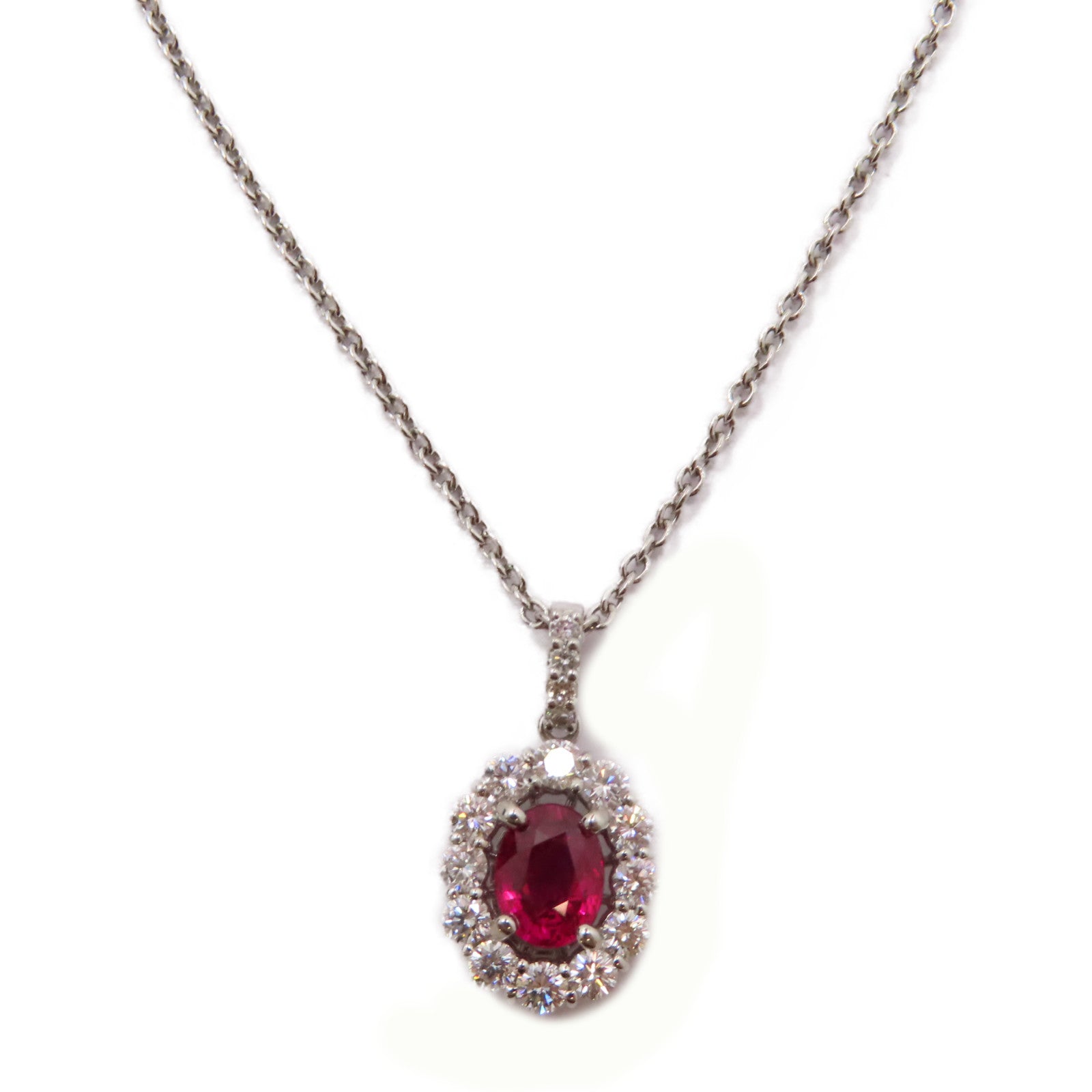 JEWELRY PT900鉑金Ruby/Diamond Necklace 1.10ct紅寶石/0.65ct鑽石項鍊紅色