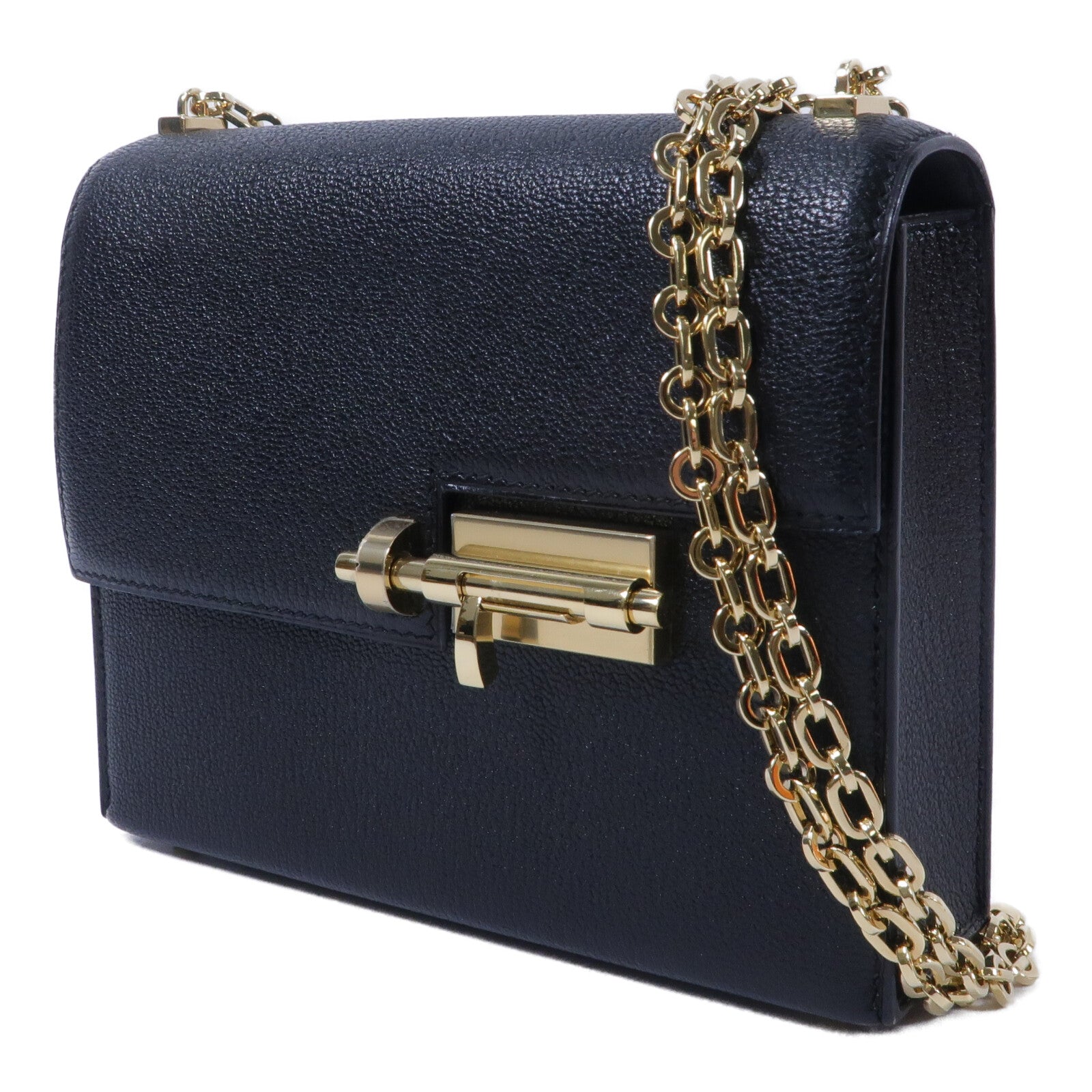 HERMES Chevre皮革Mini Verrou鏈帶肩背袋Noir