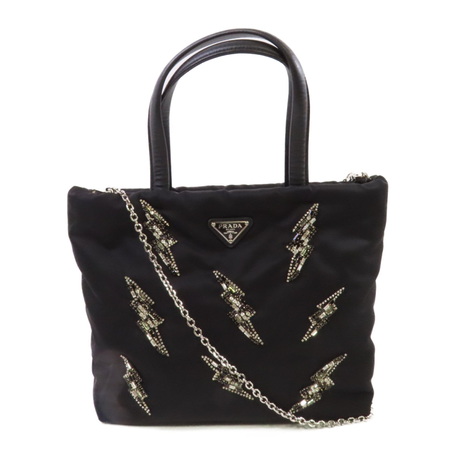 PRADA 尼龍2Way Shoulder Bag銀扣手挽肩背兩用袋黑色