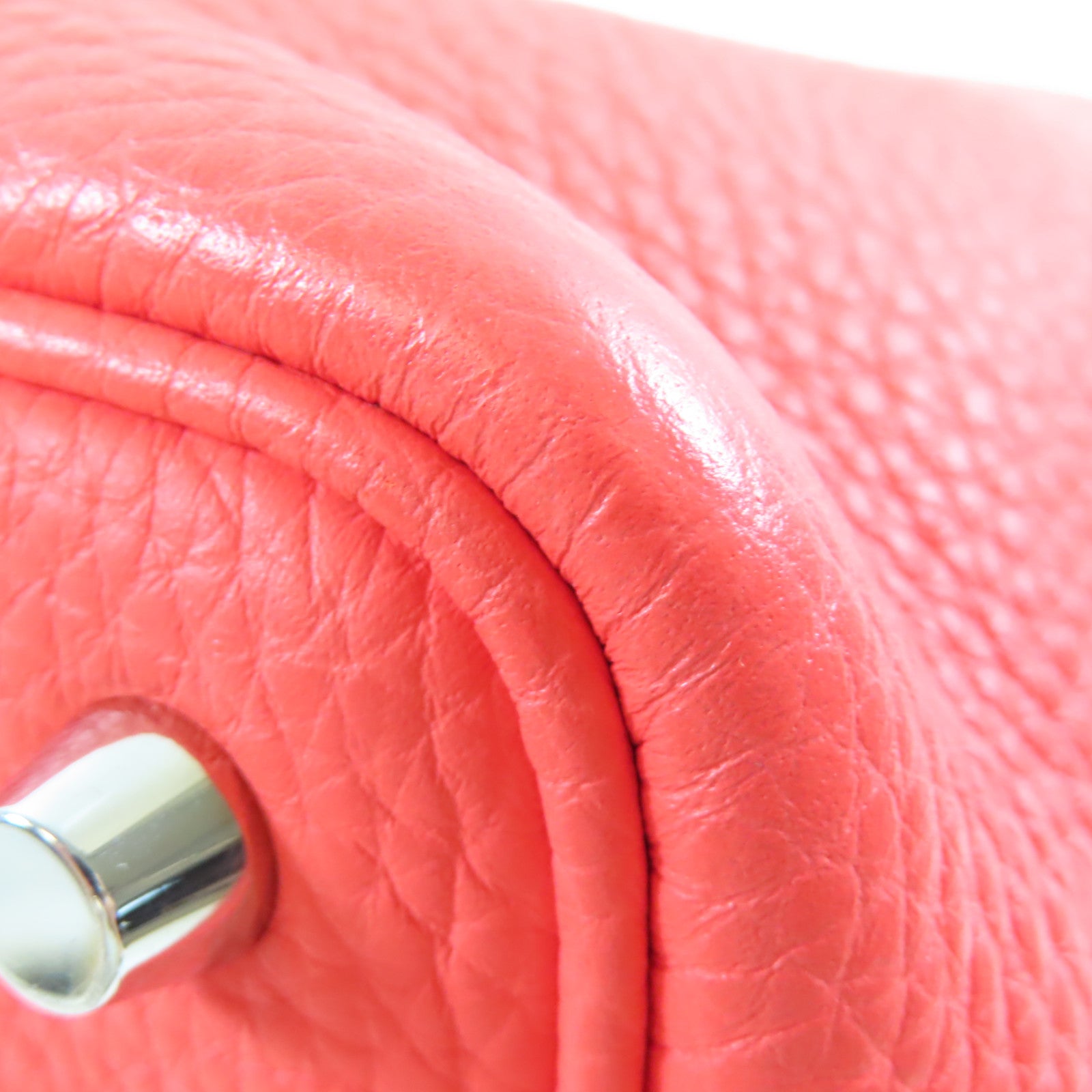 HERMES Clemence皮革Picotin PM銀扣手挽袋Rose Texas紅色
