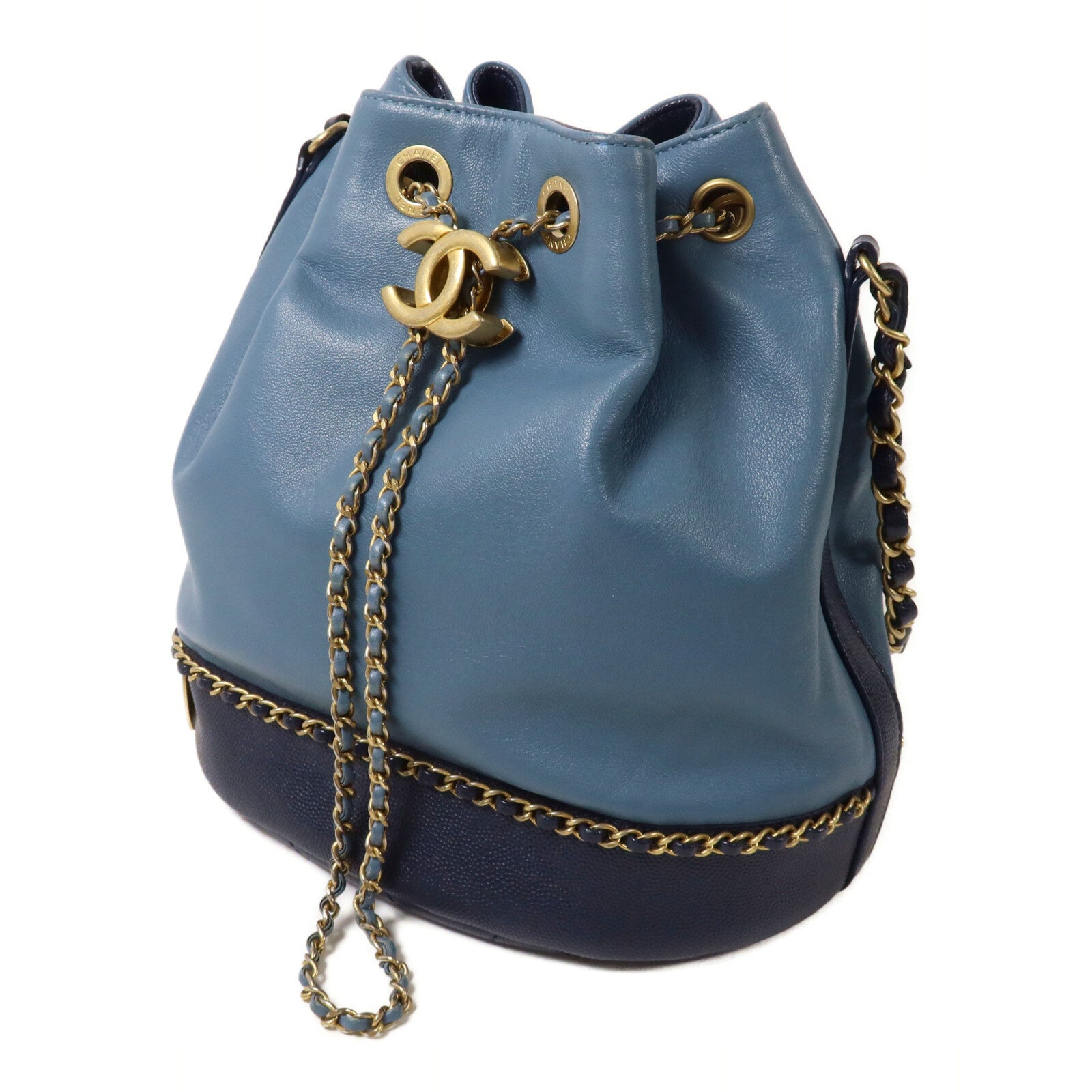 CHANEL 牛皮皮革Chain Bucket鏈帶肩背袋