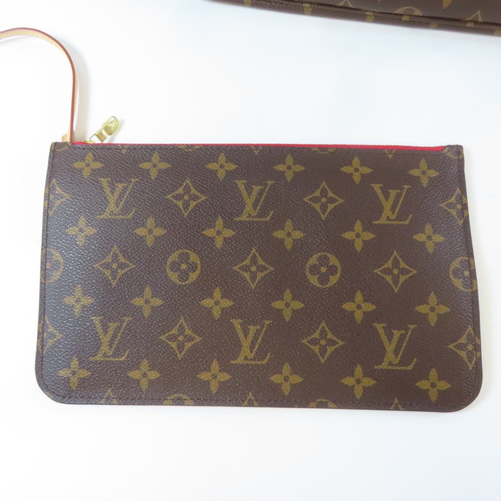 LOUIS VUITTON Monogram Neverfull MM金扣手挽袋啡色