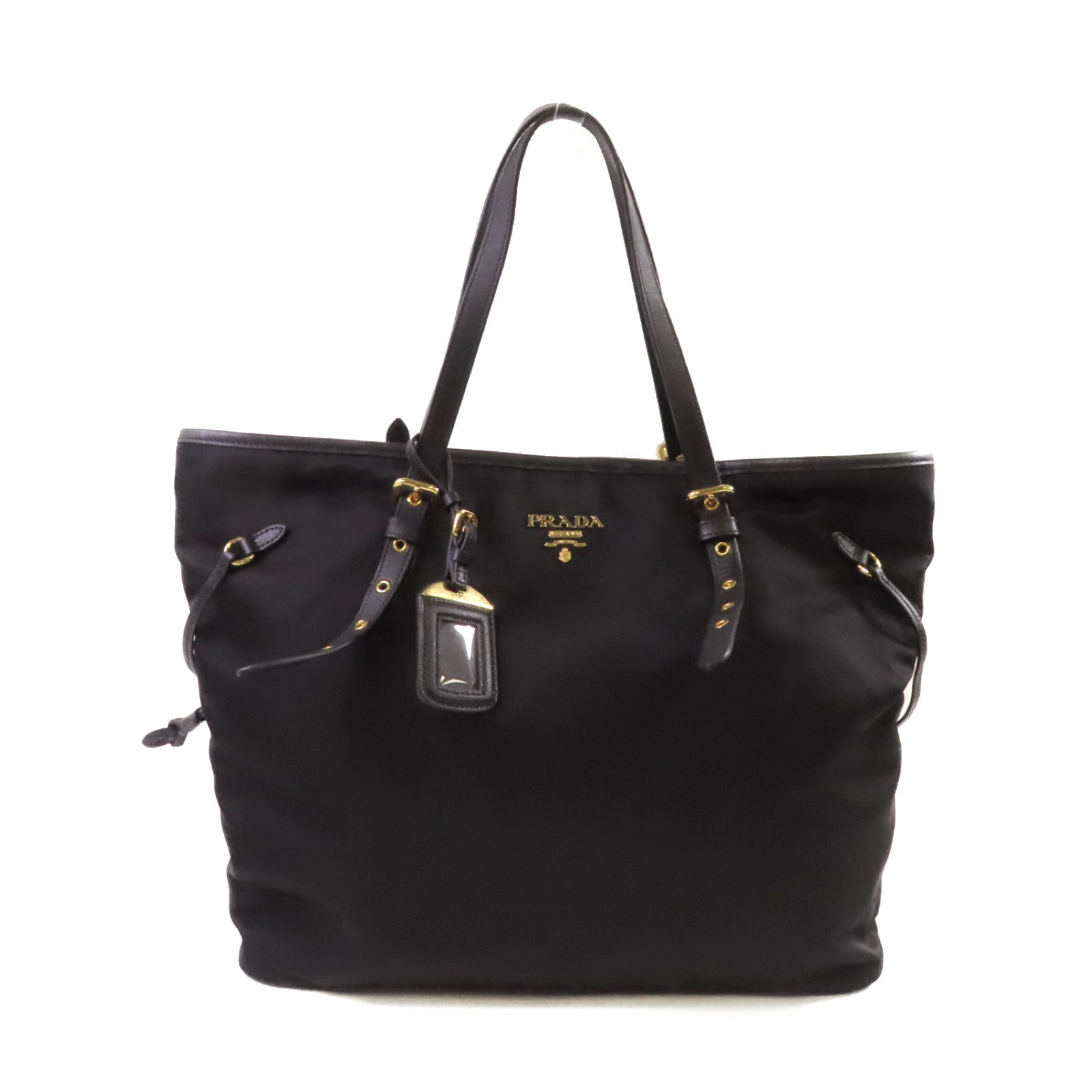 PRADA 尼龍Tote Bag金扣肩背袋黑色