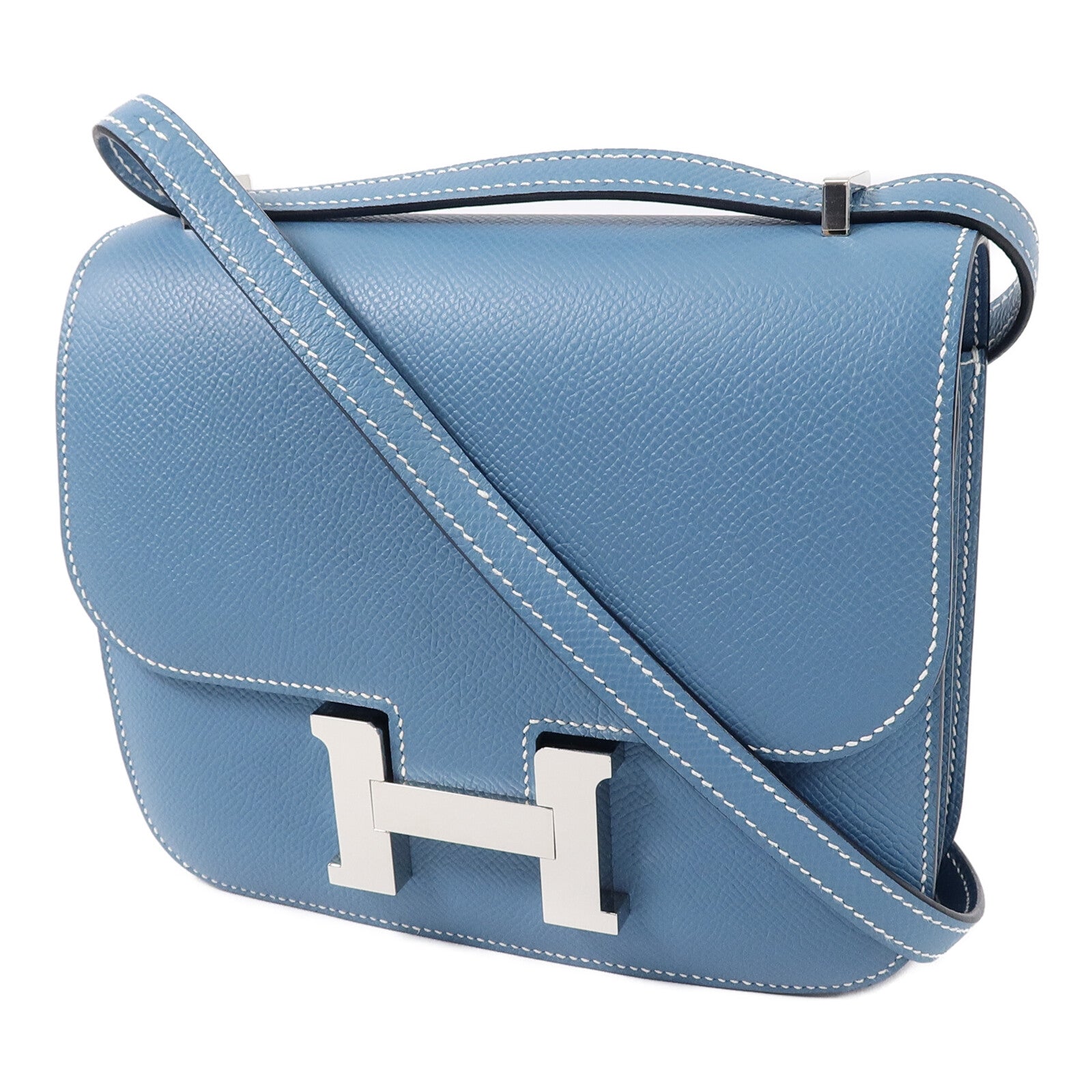 HERMES Epsom皮革Constance Mini肩背袋New Bleu Jean