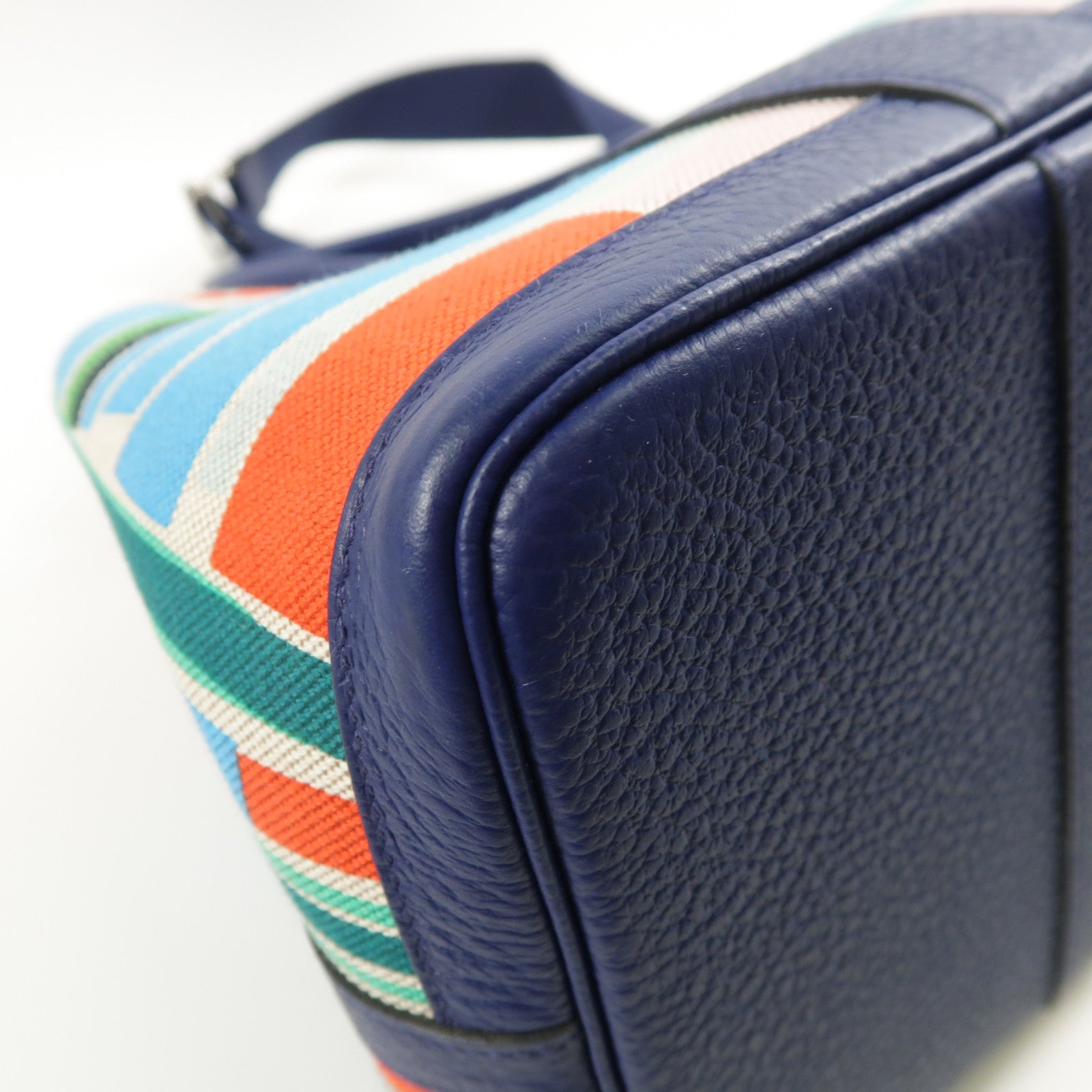 HERMES Toile H Garden Party PM Pocket銀扣手挽肩背兩用袋Bleu Saphir