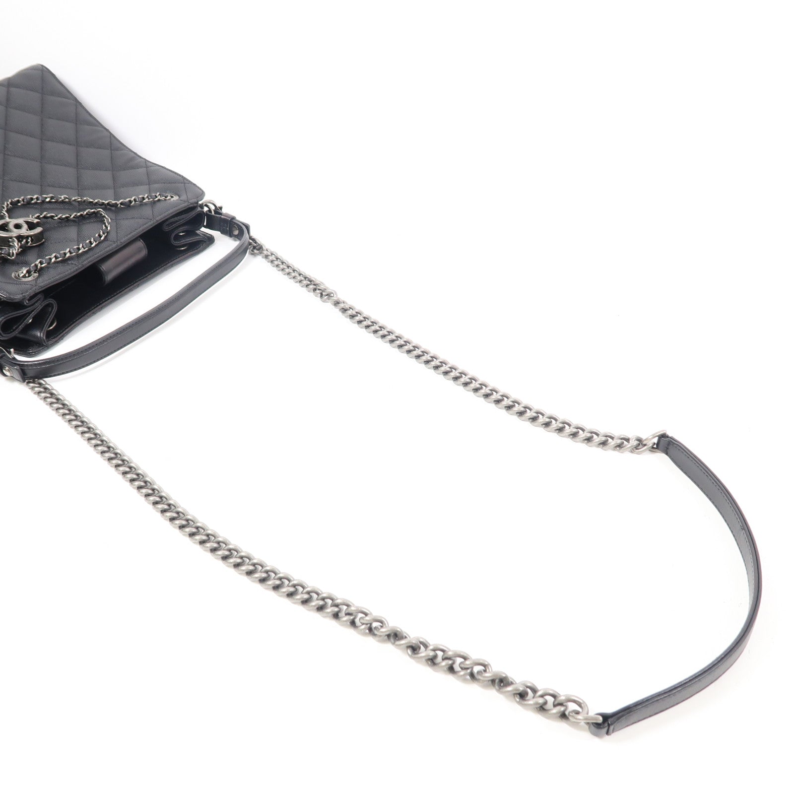 CHANEL 牛皮皮革2 way Shoulder銀扣鏈帶手挽肩背兩用袋