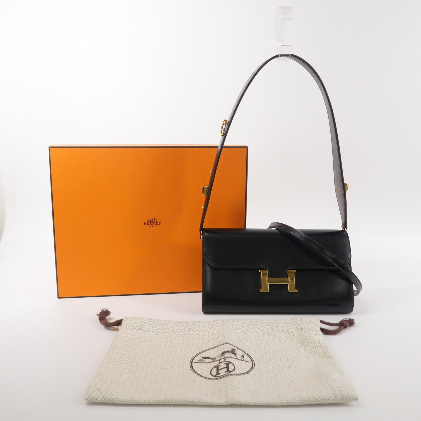 HERMES Box Calf皮革Constance To Go Rock肩背袋Noir