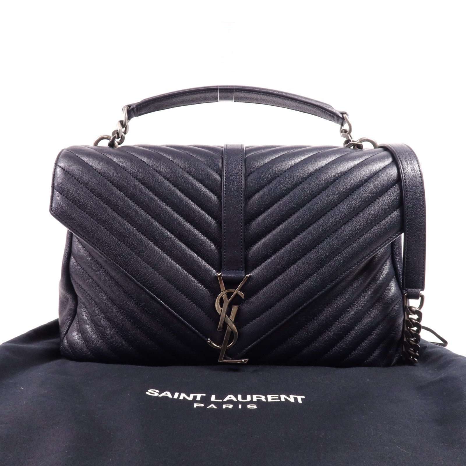 SAINT LAURENT 牛皮皮革College Large銀扣手挽肩背兩用袋