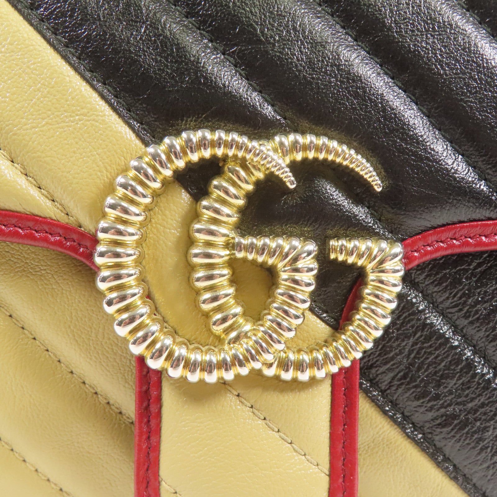 GUCCI GG GHW GG Marmont Shoulder Bag 446744 Calfskin Leather Beige/Black