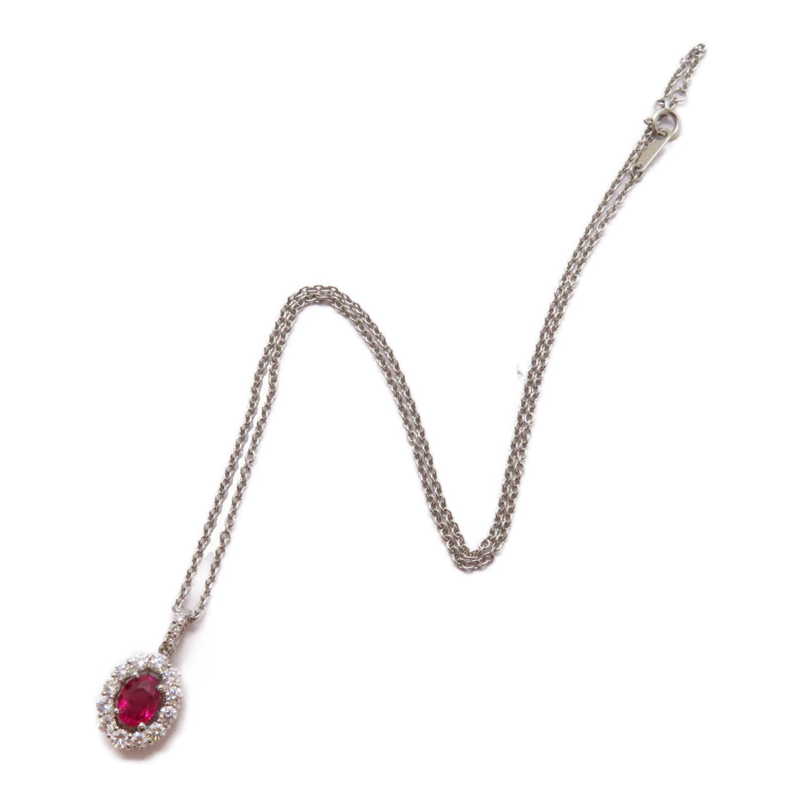 JEWELRY PT900鉑金Ruby/Diamond Necklace 1.10ct紅寶石/0.65ct鑽石項鍊紅色