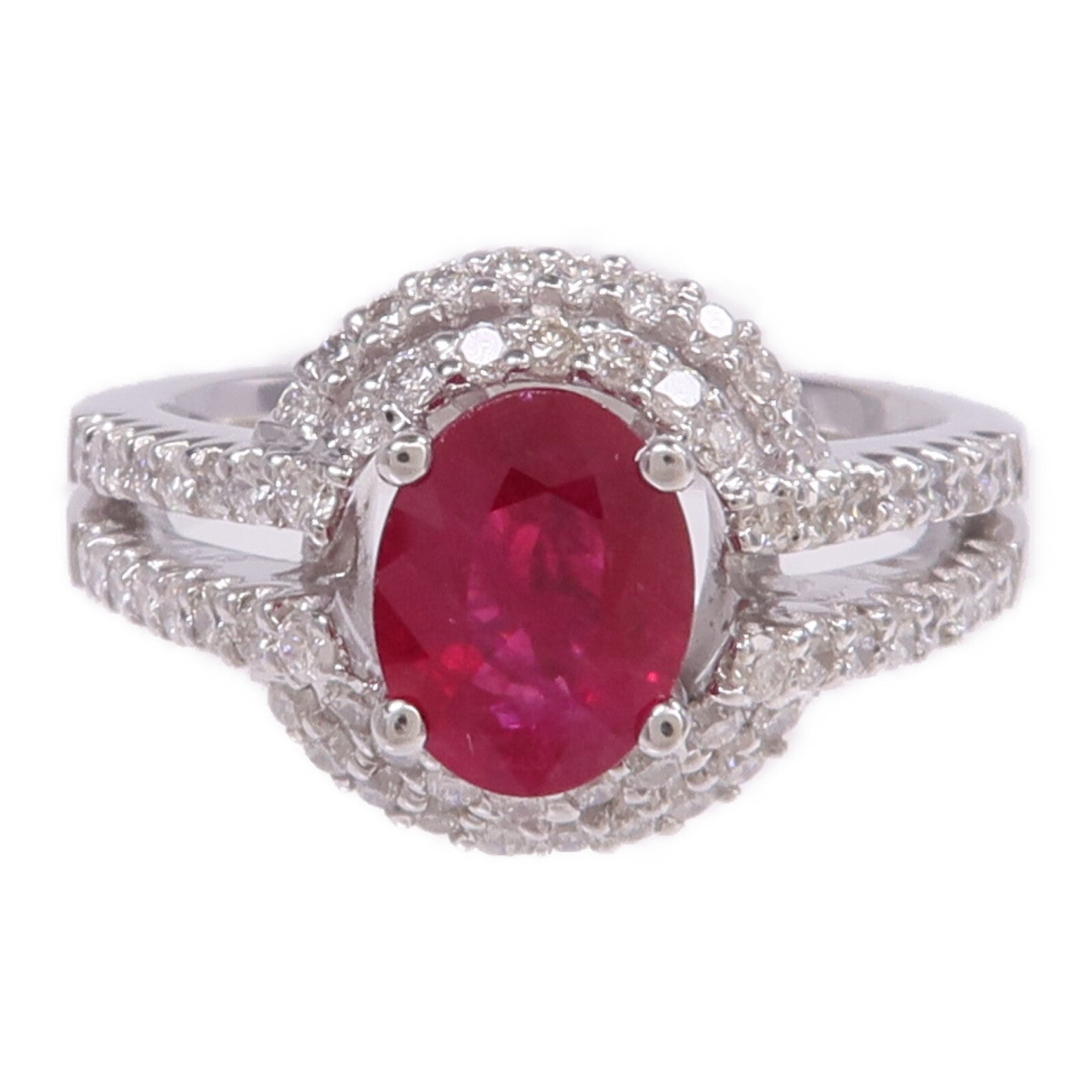 JEWELRY 18K白金Ruby Diamond紅寶石/鑽石戒指US#6.25