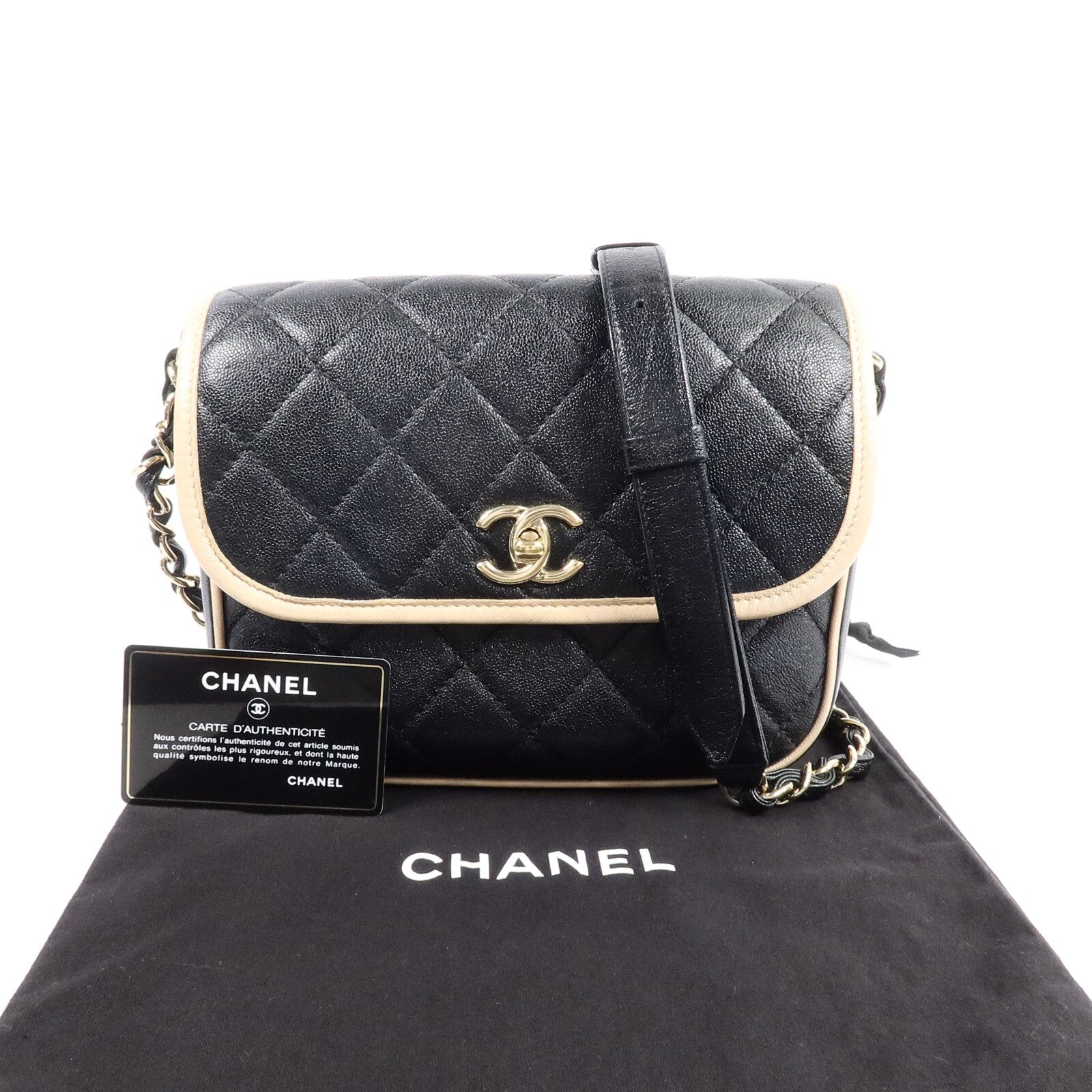CHANEL 牛皮皮革Messenger Bag鏈帶肩背袋