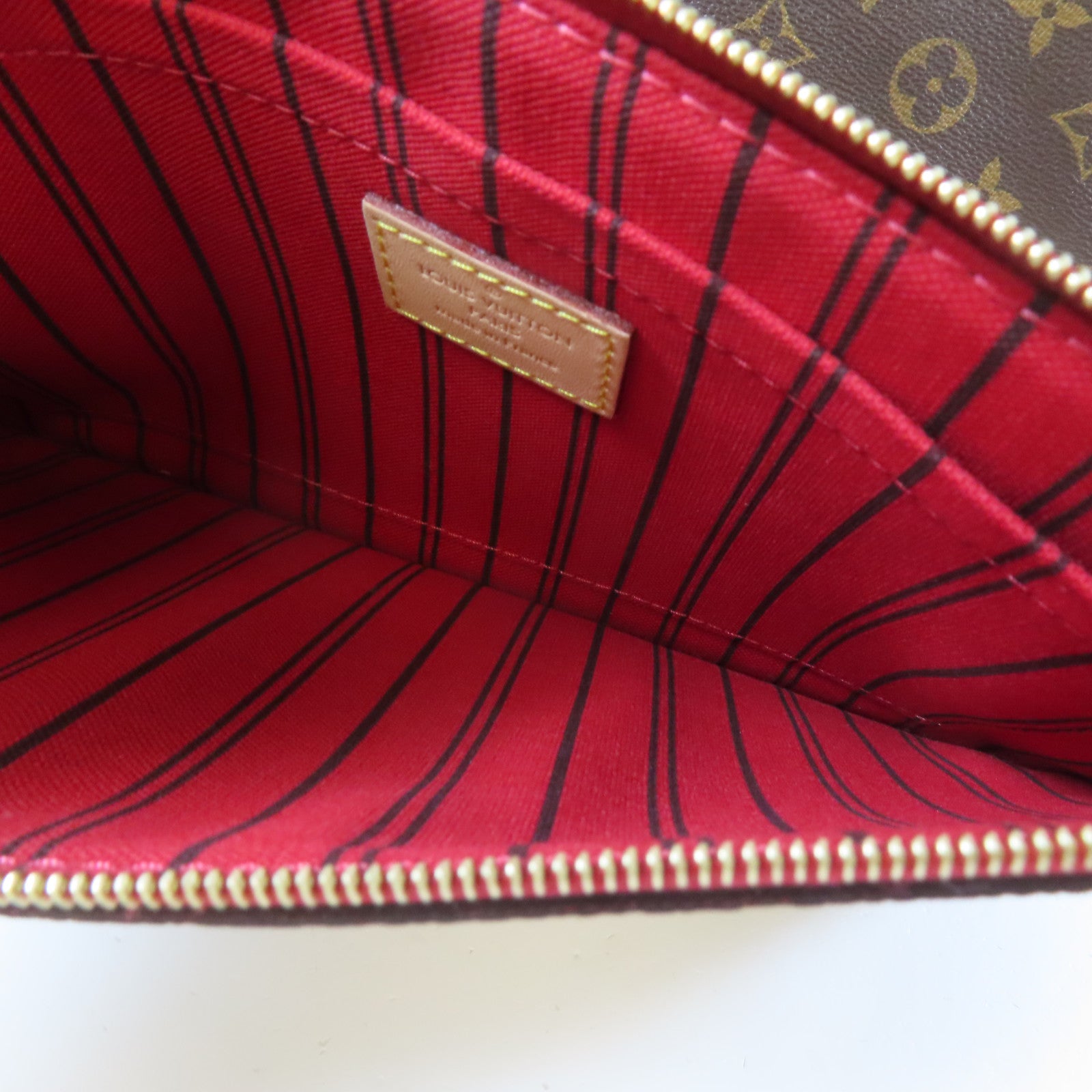 LOUIS VUITTON Monogram Neverfull MM金扣手挽袋啡色