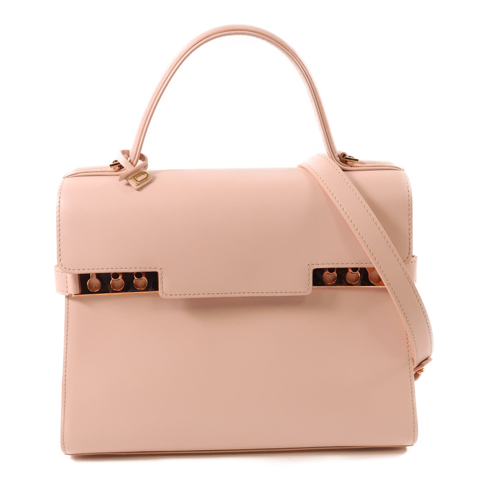 DELVAUX GHW Tempete MM 2 Way Shoulder Bag Calfskin Leather