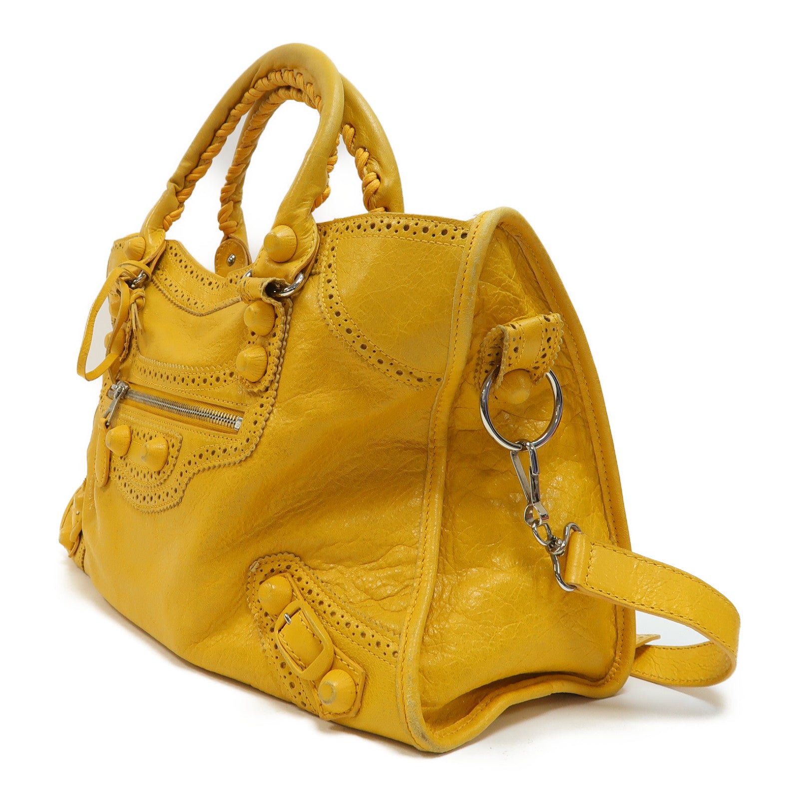 BALENCIAGA 羊皮皮革City銀扣手挽肩背兩用袋黃色
