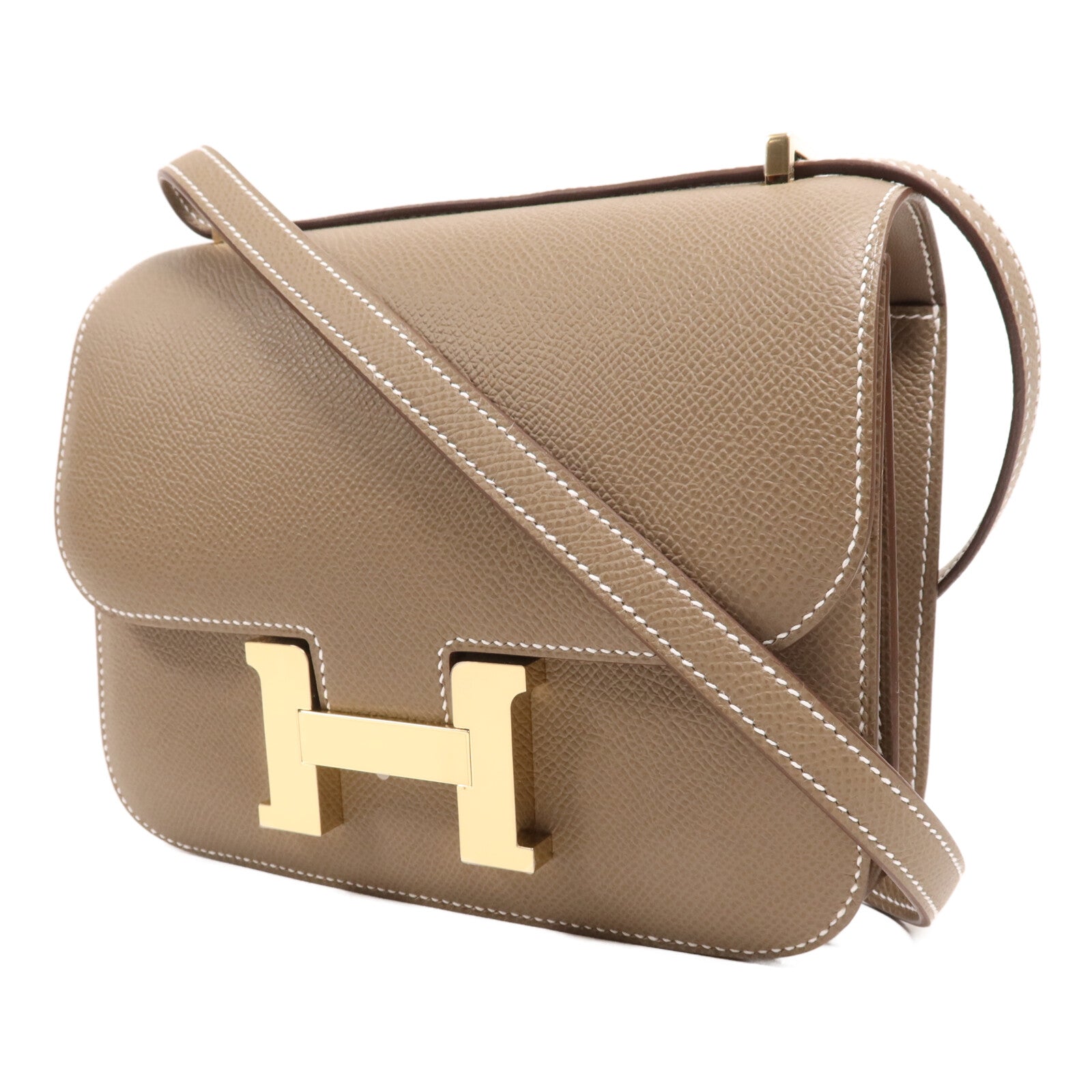 HERMES Epsom皮革Constance Mini金扣肩背袋Etoupe