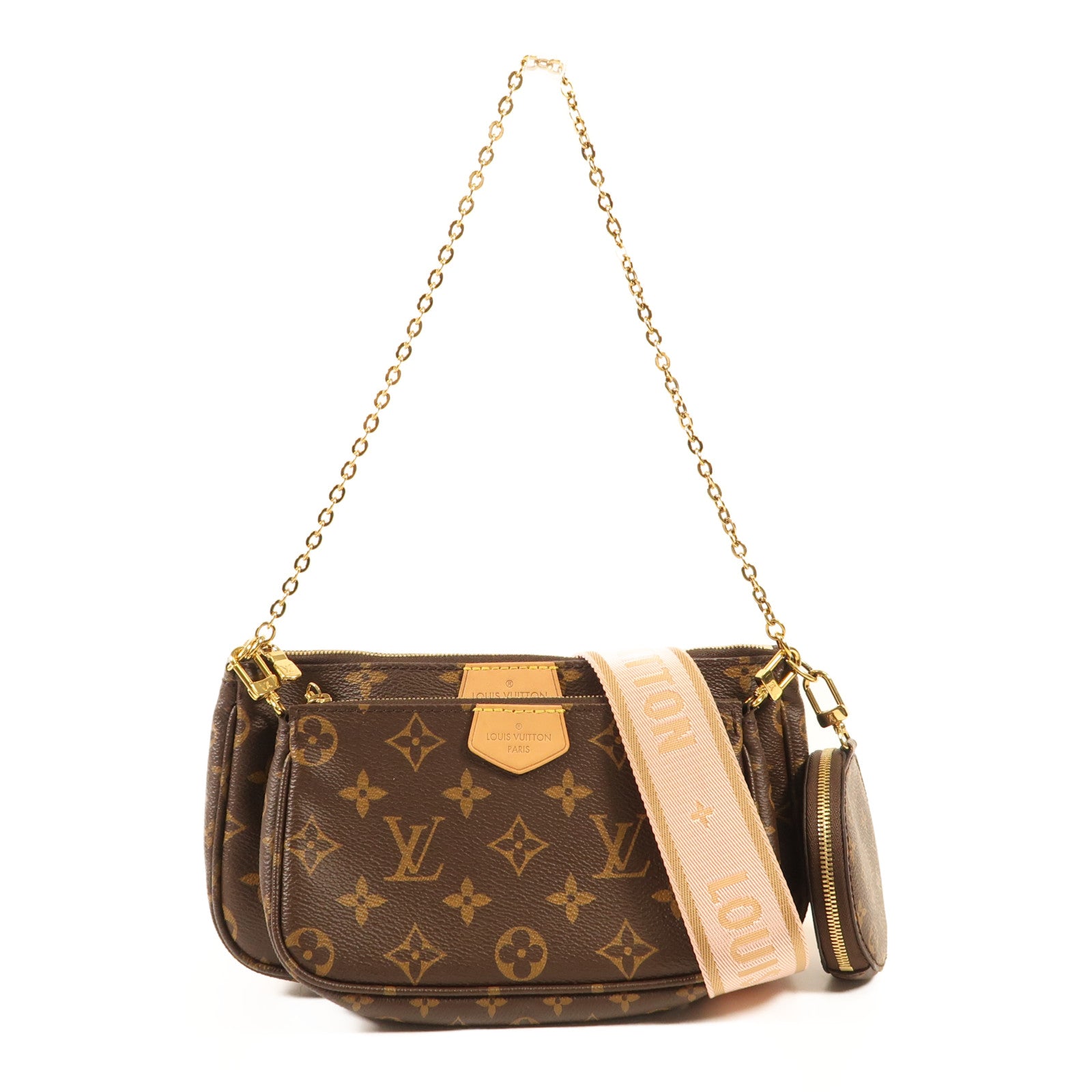 LOUIS VUITTON Monogram Multi Pochette Accessoires金扣手挽肩背兩用袋棕色