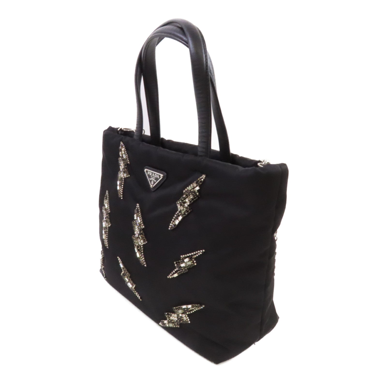 PRADA 尼龍2Way Shoulder Bag銀扣手挽肩背兩用袋黑色
