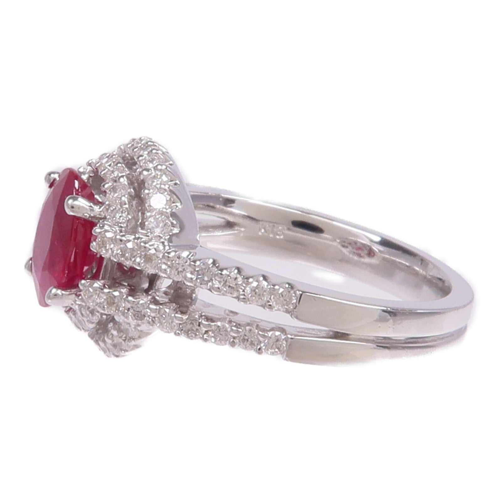 JEWELRY 18K白金Ruby Diamond紅寶石/鑽石戒指US#6.25