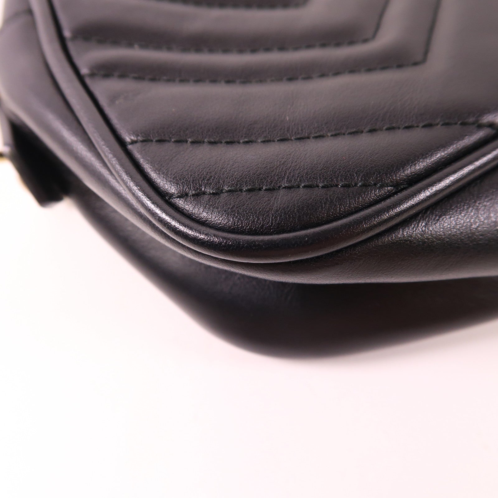 GUCCI GHW GG Marmont Shoulder Bag 447632 Calfskin Leather Black