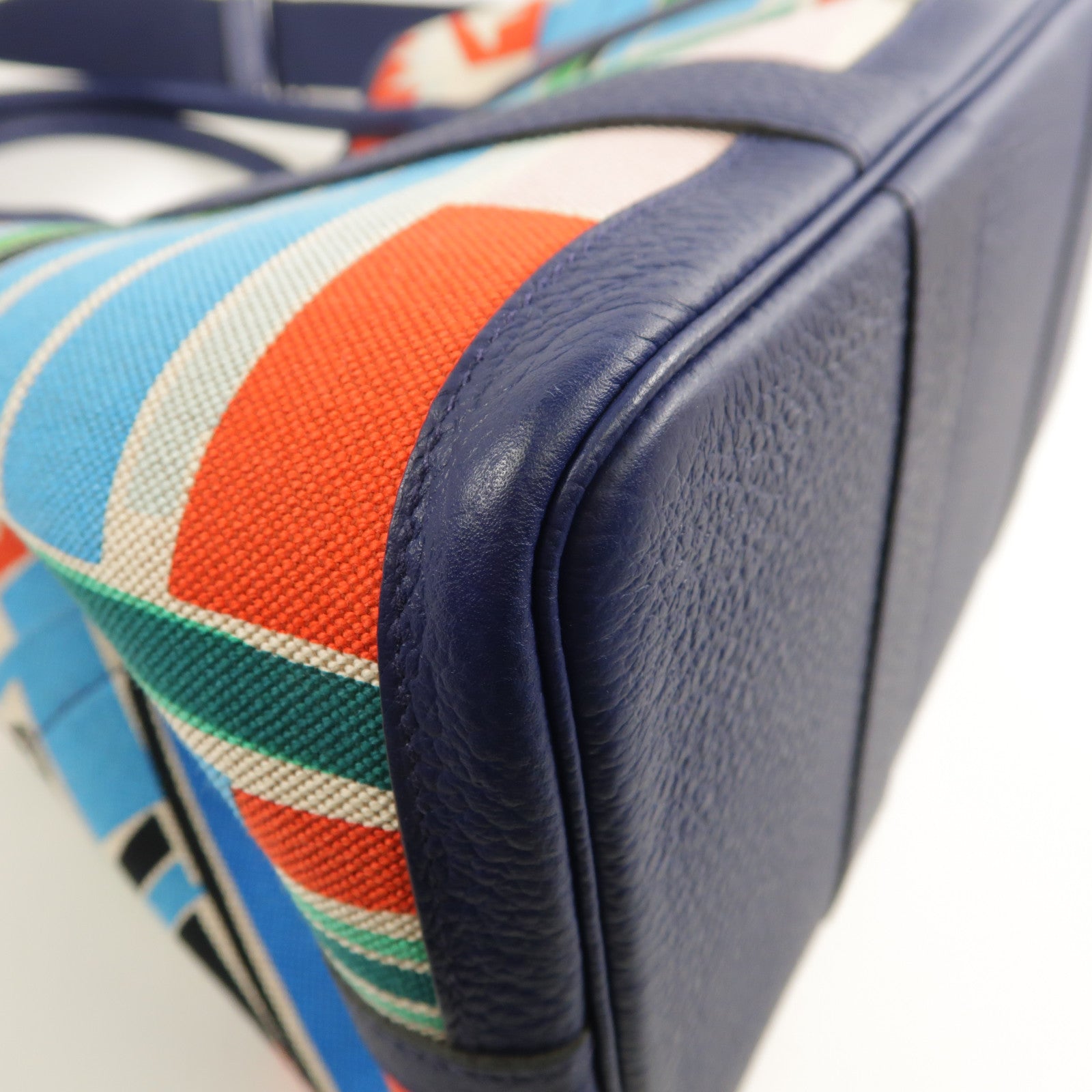 HERMES Toile H Garden Party PM Pocket銀扣手挽肩背兩用袋Bleu Saphir