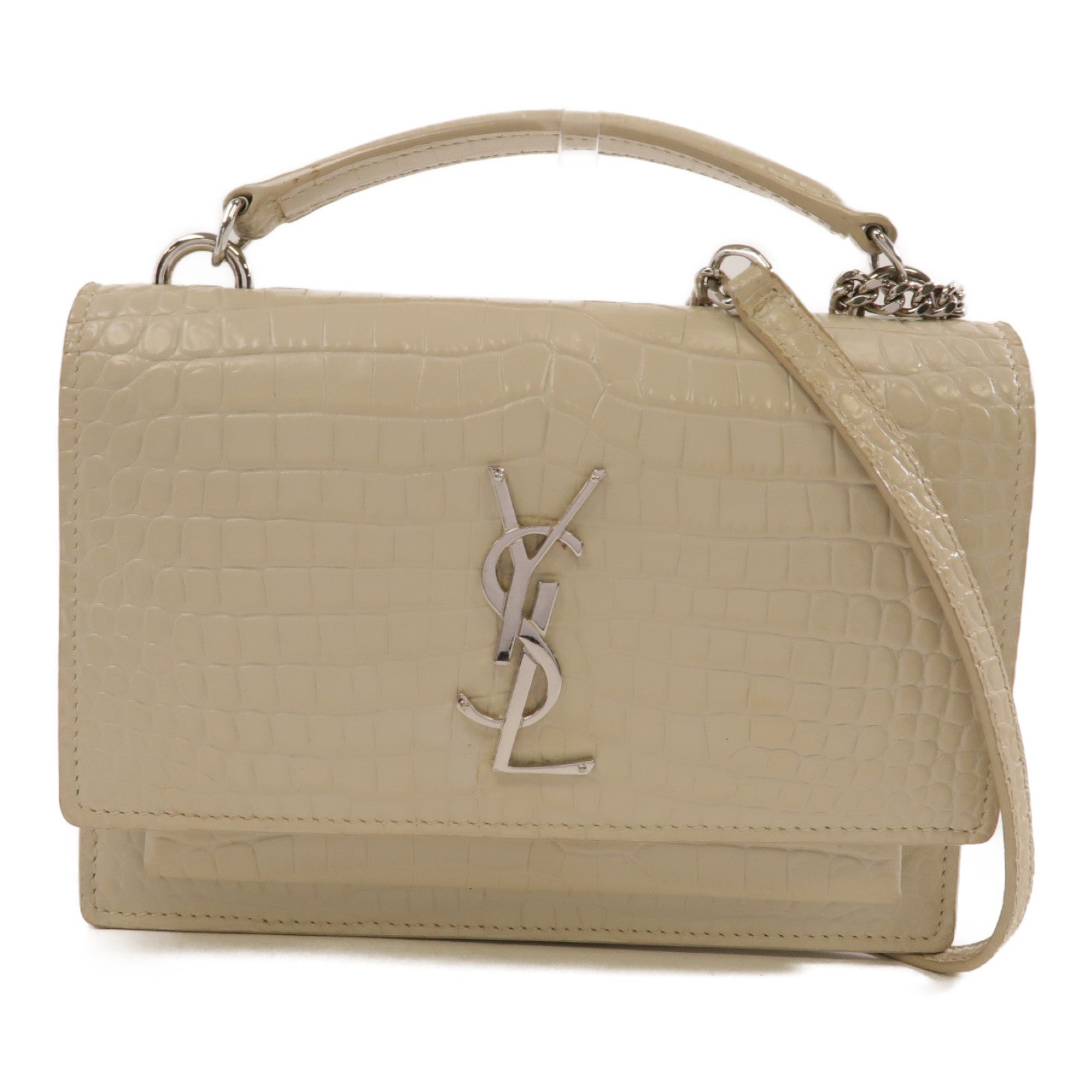 SAINT LAURENT 皮革2 Way Shoulder銀扣手挽肩背兩用袋白色