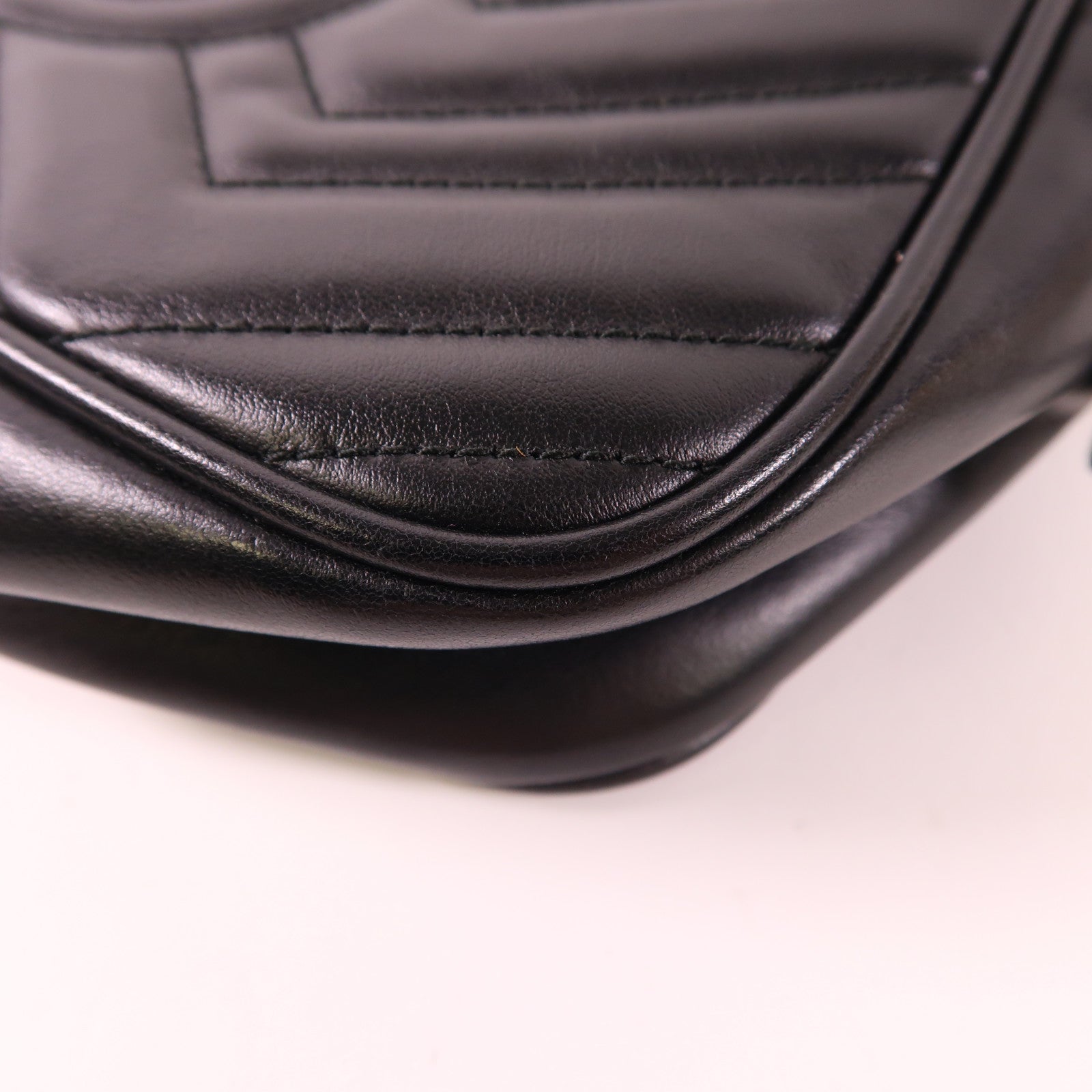 GUCCI GHW GG Marmont Shoulder Bag 447632 Calfskin Leather Black