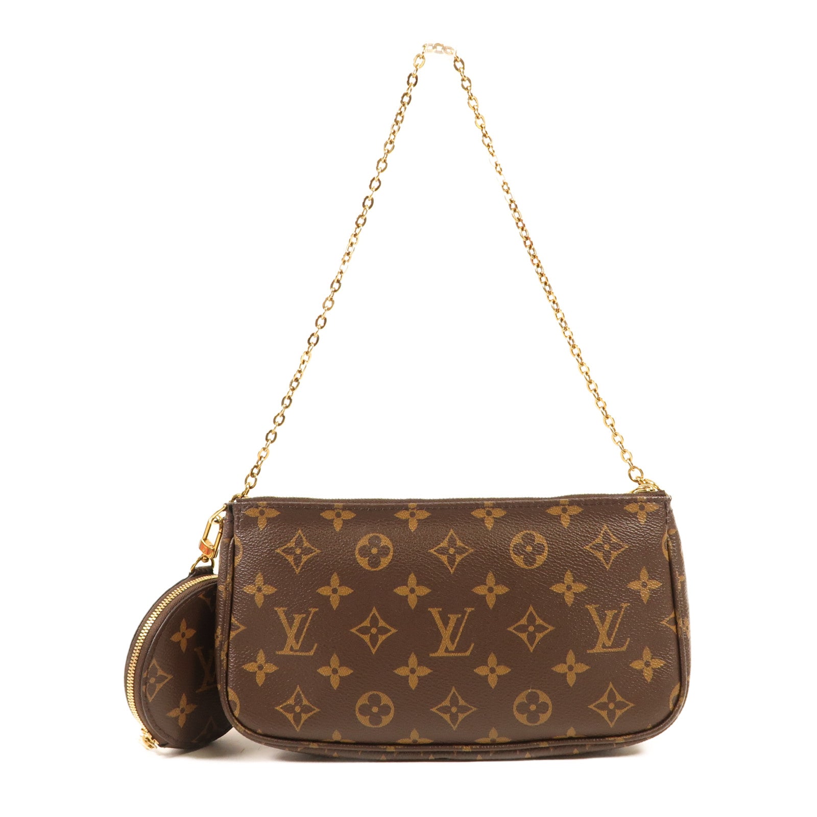 LOUIS VUITTON Monogram Multi Pochette Accessoires金扣手挽肩背兩用袋棕色