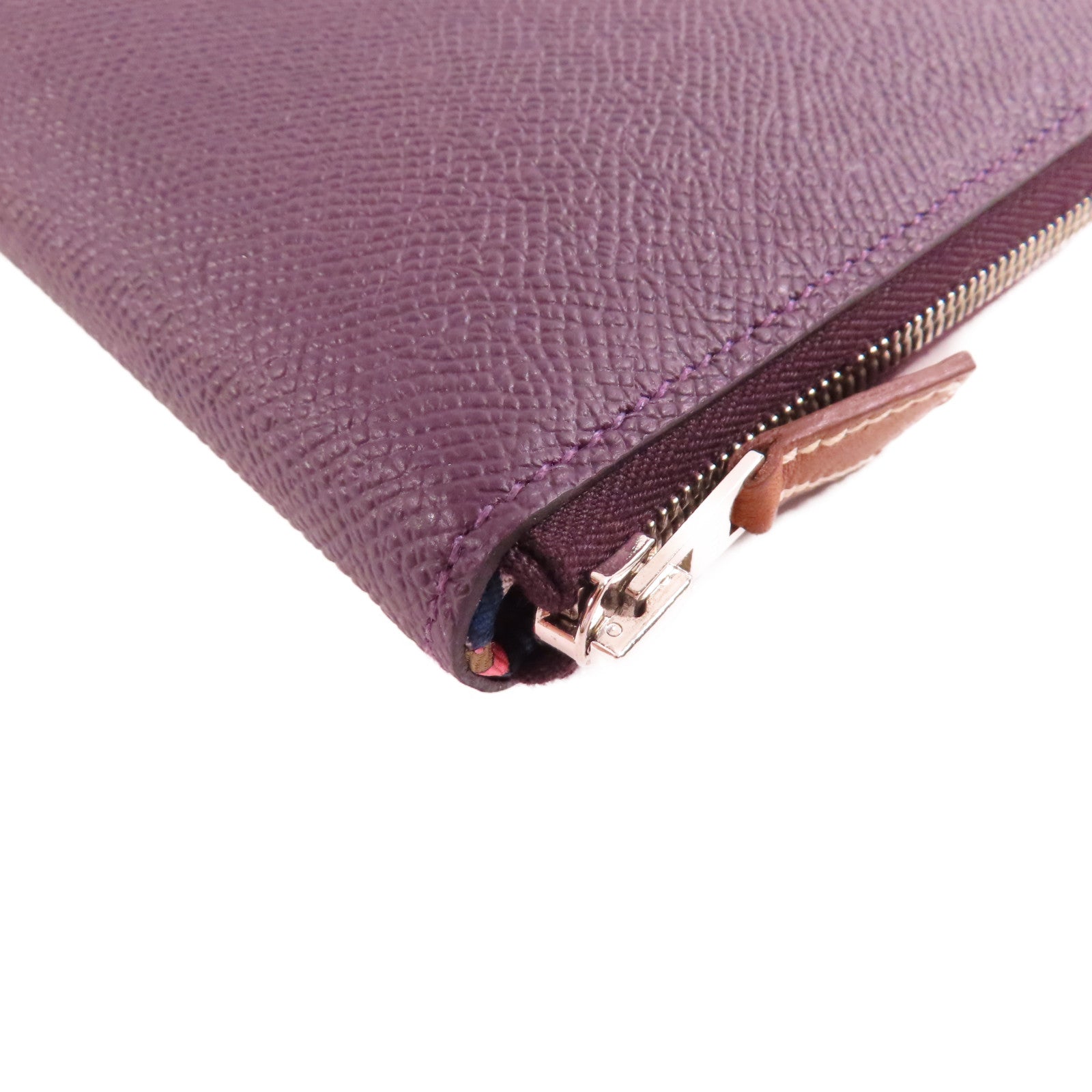 HERMES Epsom皮革Silk In Long Wallet銀扣長錢包55 Rouge H