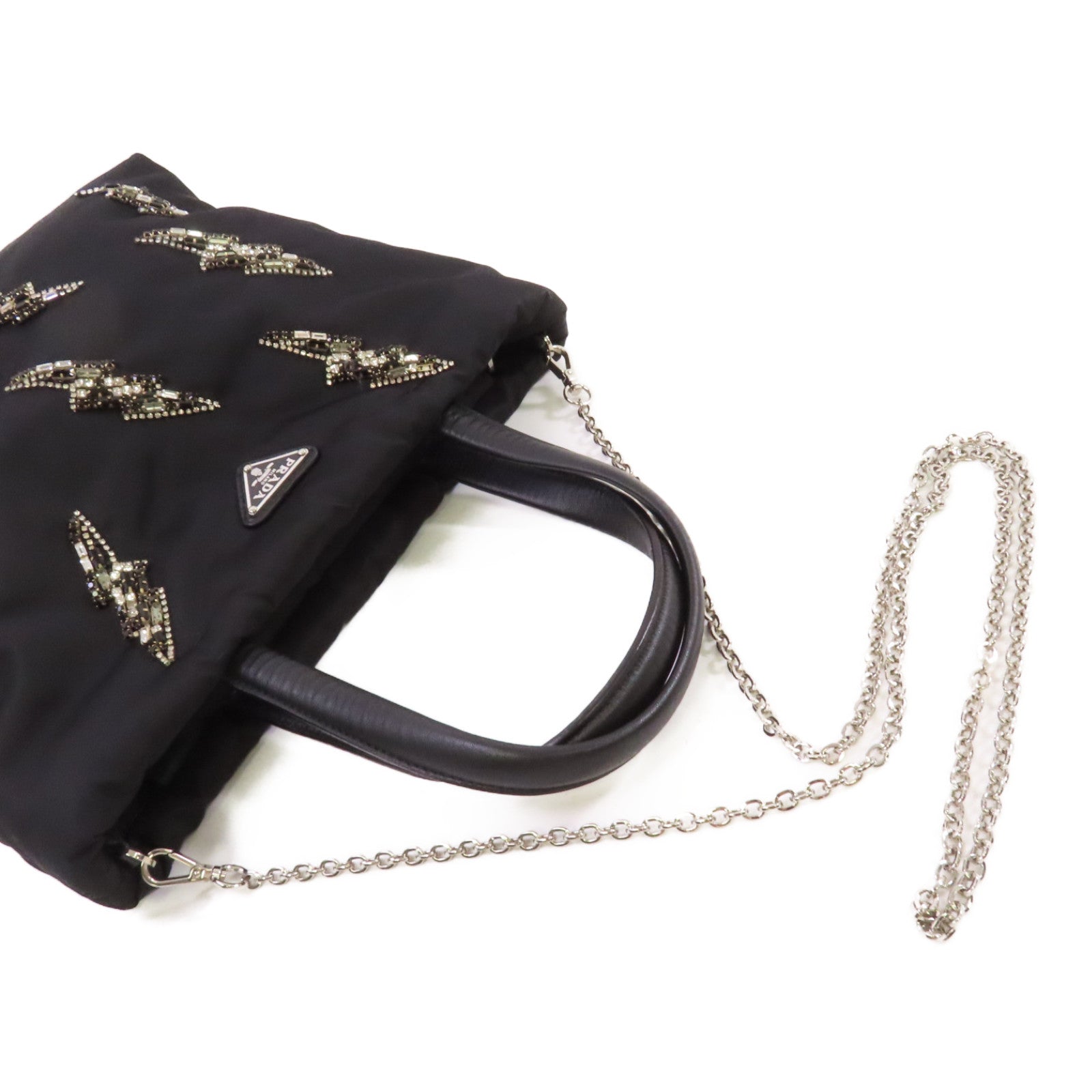 PRADA 尼龍2Way Shoulder Bag銀扣手挽肩背兩用袋黑色