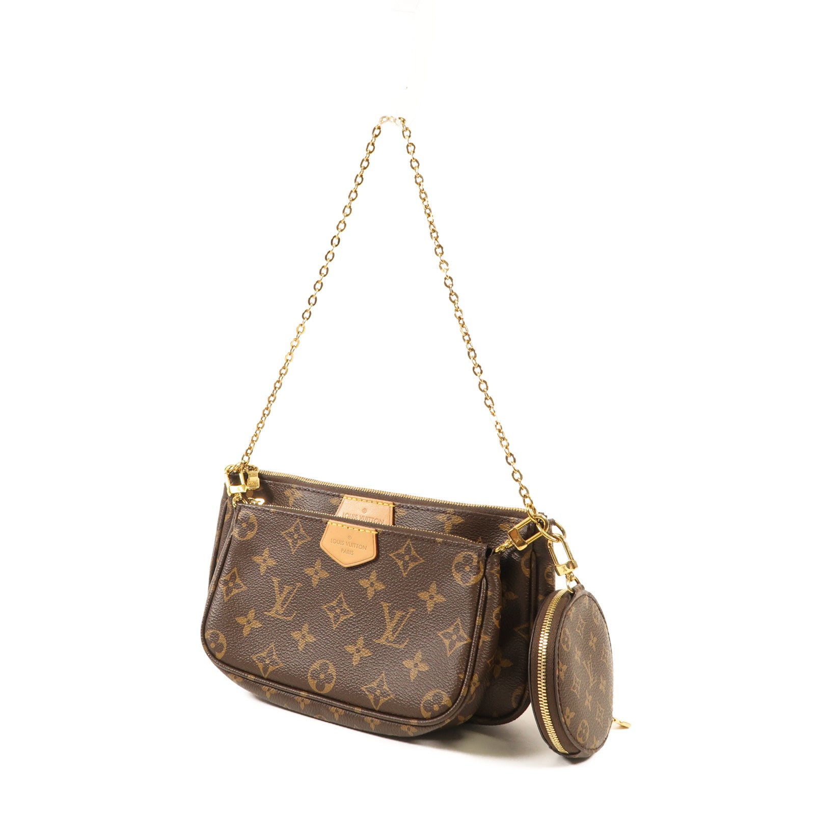 LOUIS VUITTON Monogram Multi Pochette Accessoires金扣手挽肩背兩用袋棕色