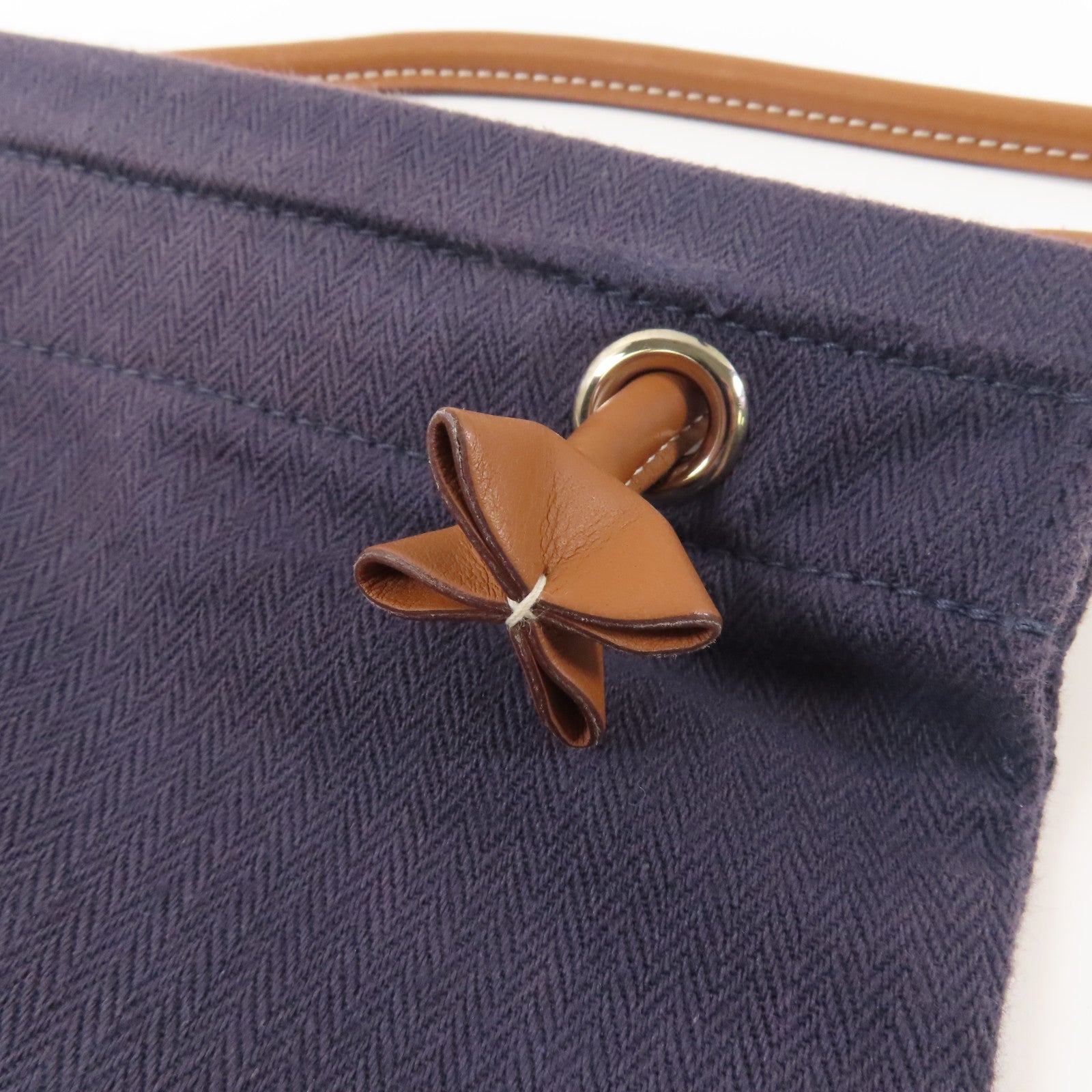 HERMES 棉質/牛皮皮革Aline銀扣肩背袋深藍色