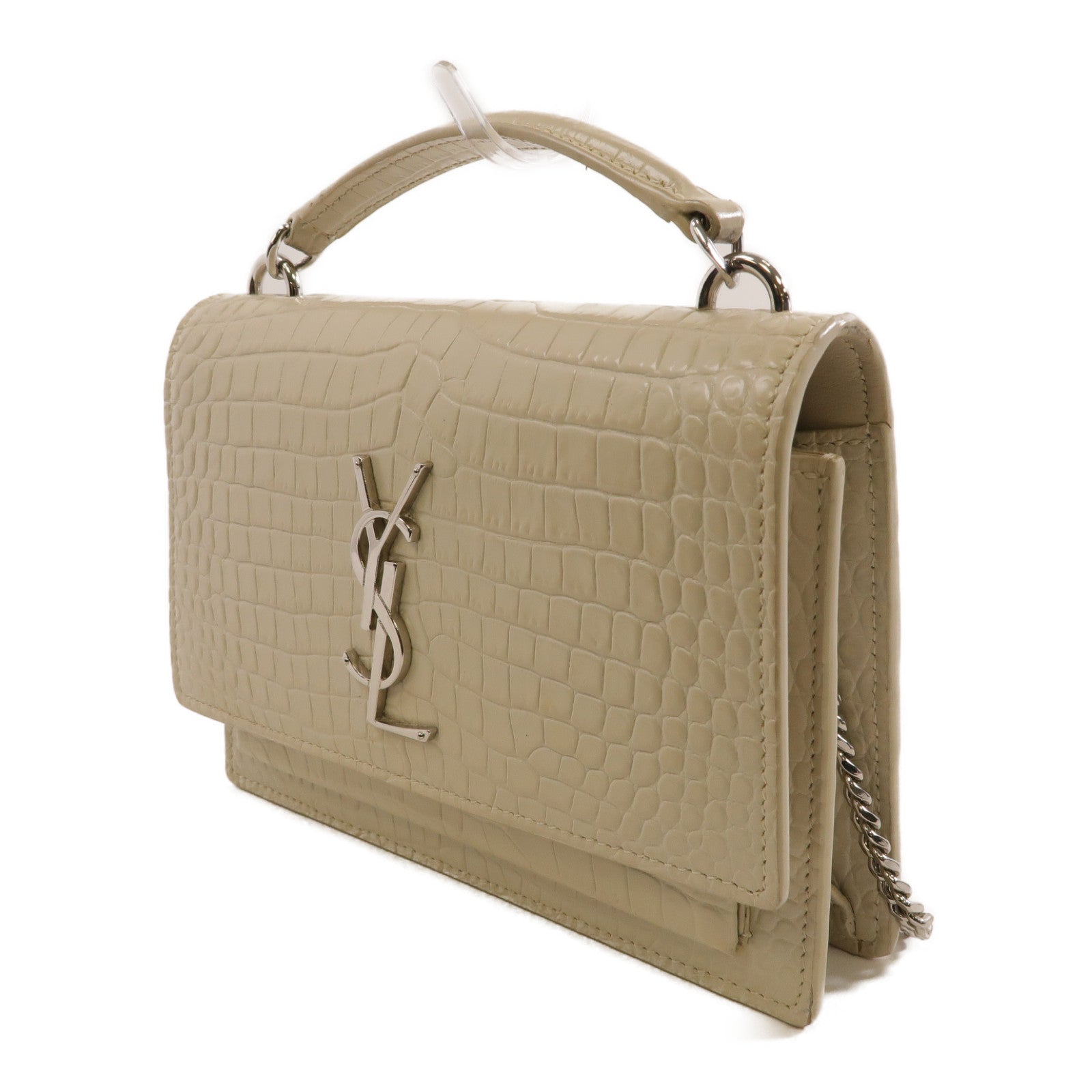 SAINT LAURENT 皮革2 Way Shoulder銀扣手挽肩背兩用袋白色