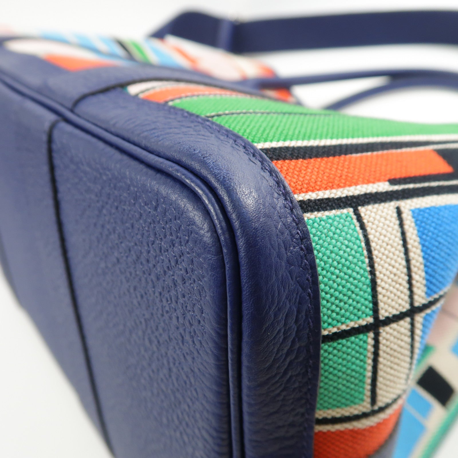 HERMES Toile H Garden Party PM Pocket銀扣手挽肩背兩用袋Bleu Saphir
