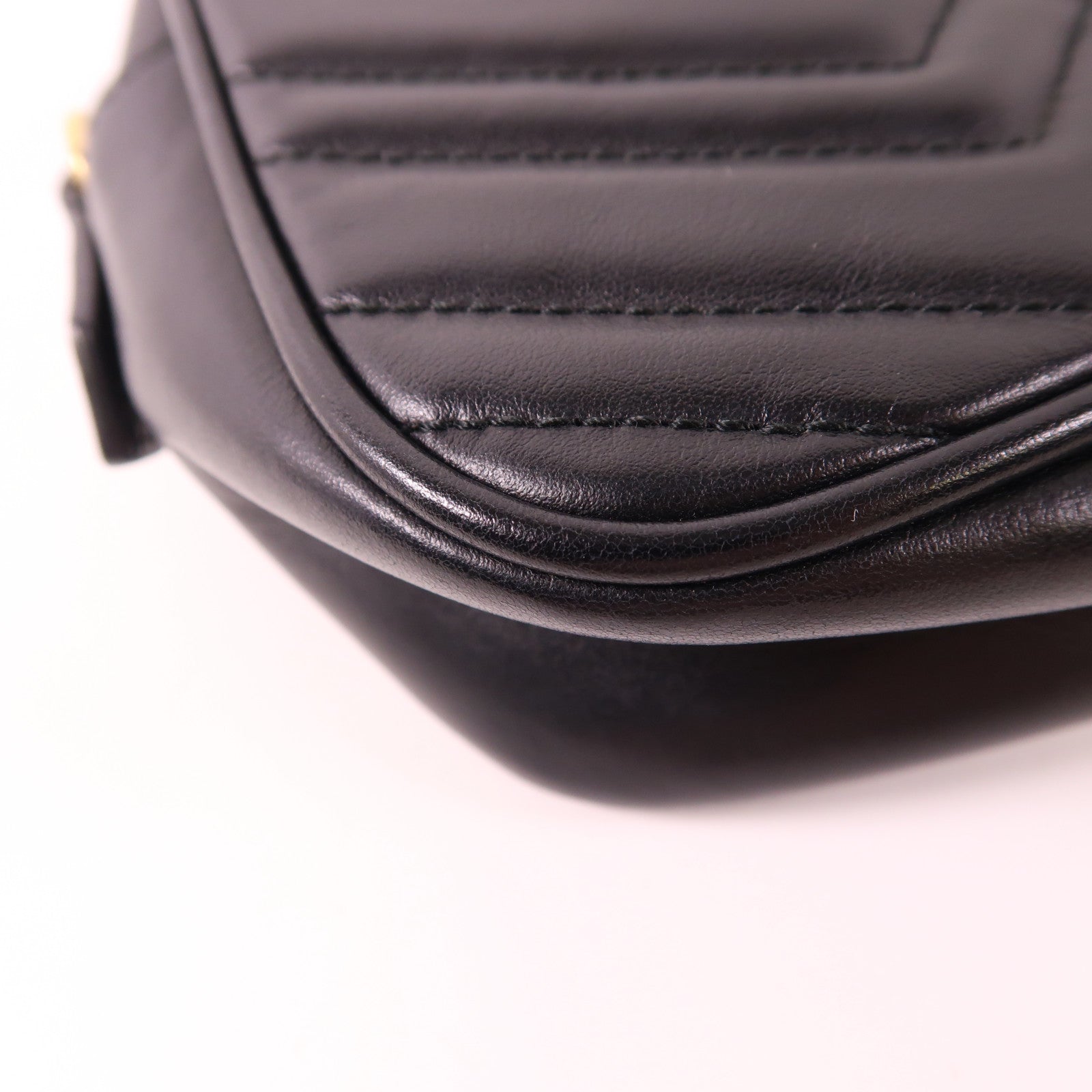 GUCCI GHW GG Marmont Shoulder Bag 447632 Calfskin Leather Black
