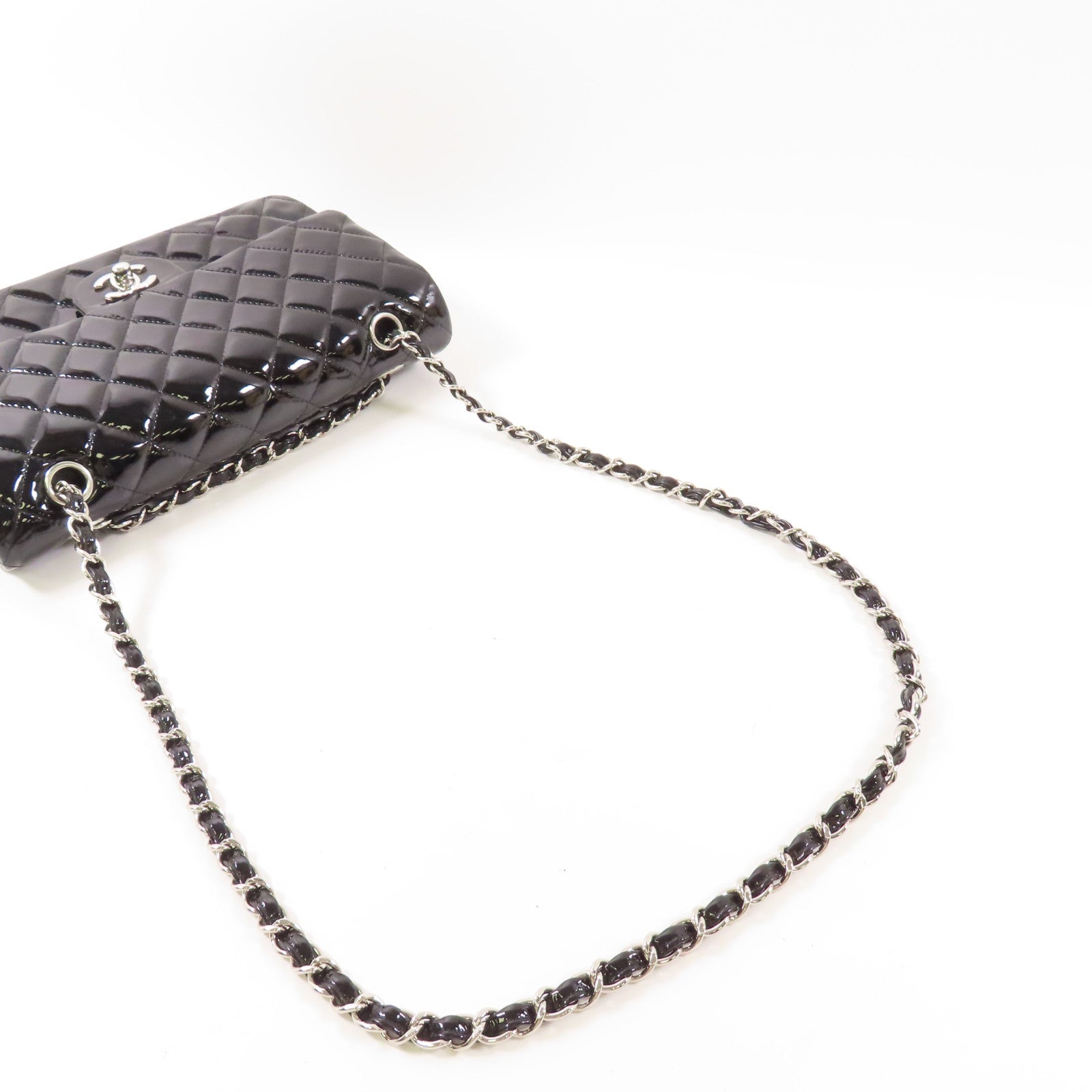 CHANEL 漆皮皮革Classic 25銀扣鏈帶肩背袋
